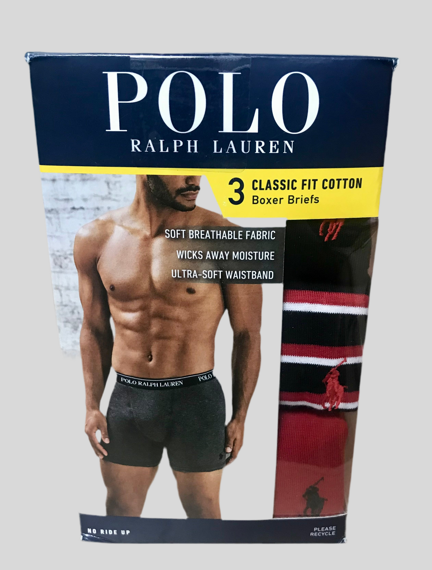 Paquete de 3 Boxer Briefs Polo Ralph Lauren 🏇🏼 Classic Fit Tela algodón stretch color rojo, negro y de rayas Talla S