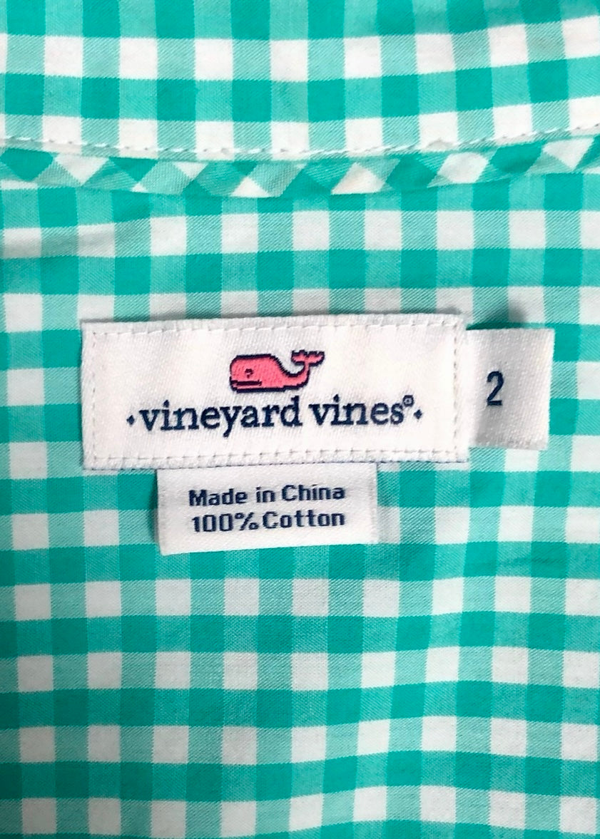 Camisa de mujer Vineyard Vines 🐳 con patrón de cuadros en turquesa y blanco Talla XS (2) Entalle Regular