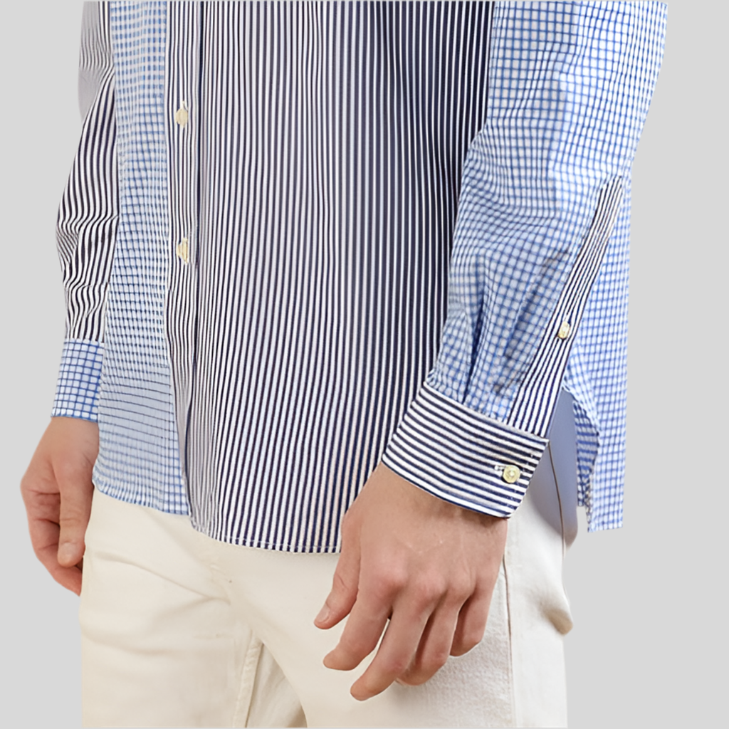 Camisa Polo Ralph Lauren 🏇🏼 con diseño de cuadros y rayas en color azul y gris Talla XXL Entalle Clásico