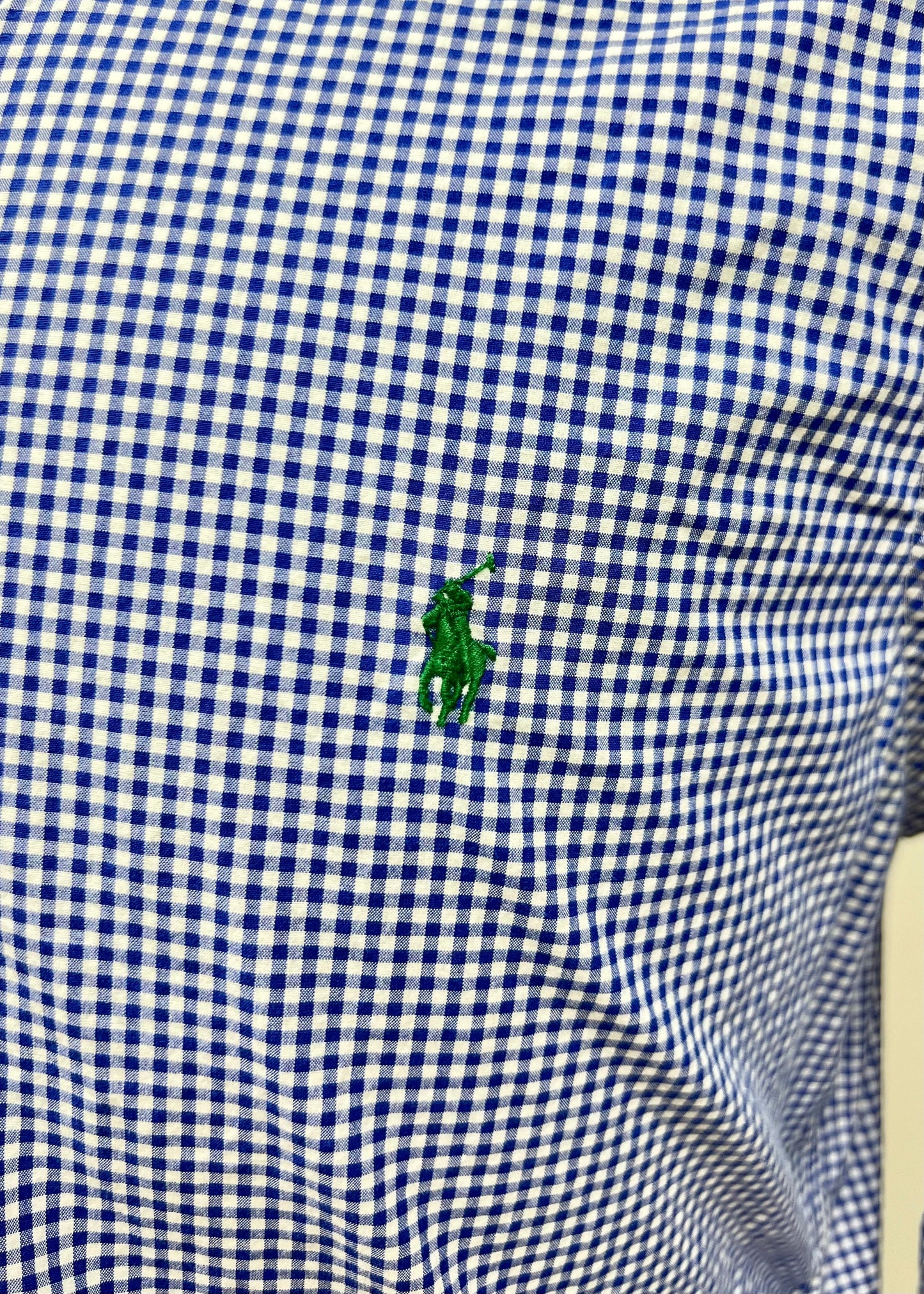 Camisa Polo Ralph Lauren 🏇🏼 con patron de cuadros gingham azul y blanco Talla L Entalle Regular