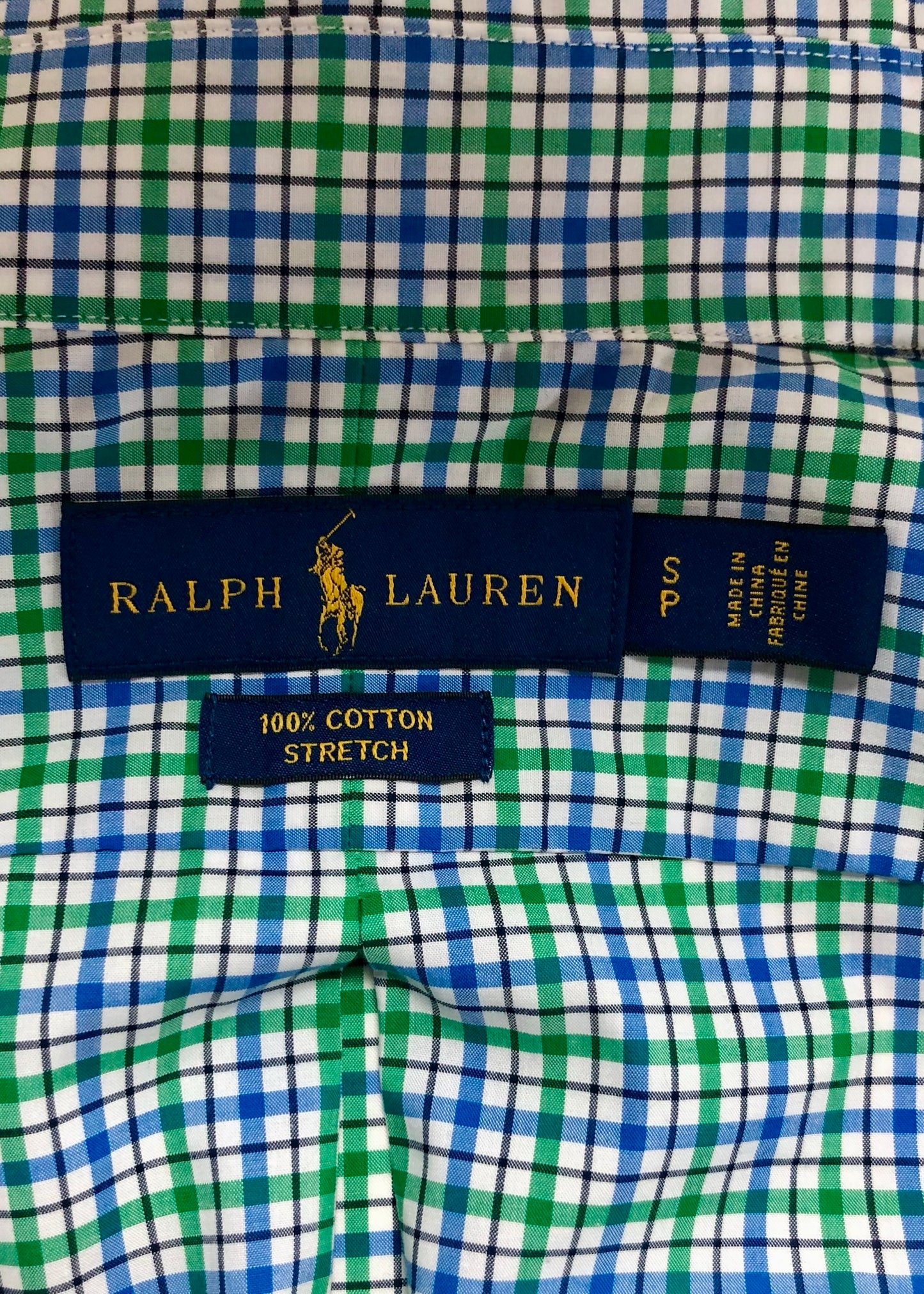Camisa Polo Ralph Lauren 🏇🏼 color blanco de cuadros gingham azul y verde Talla S Entalle Regular