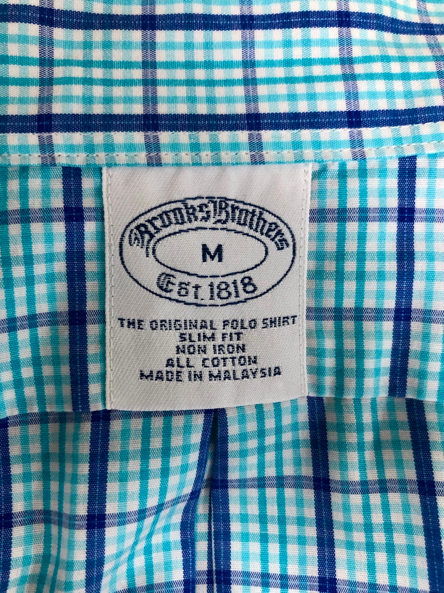 Camisa de botones Brooks Brothers 🐑 con cuadros en turquesa y azul Talla M Entalle Regular