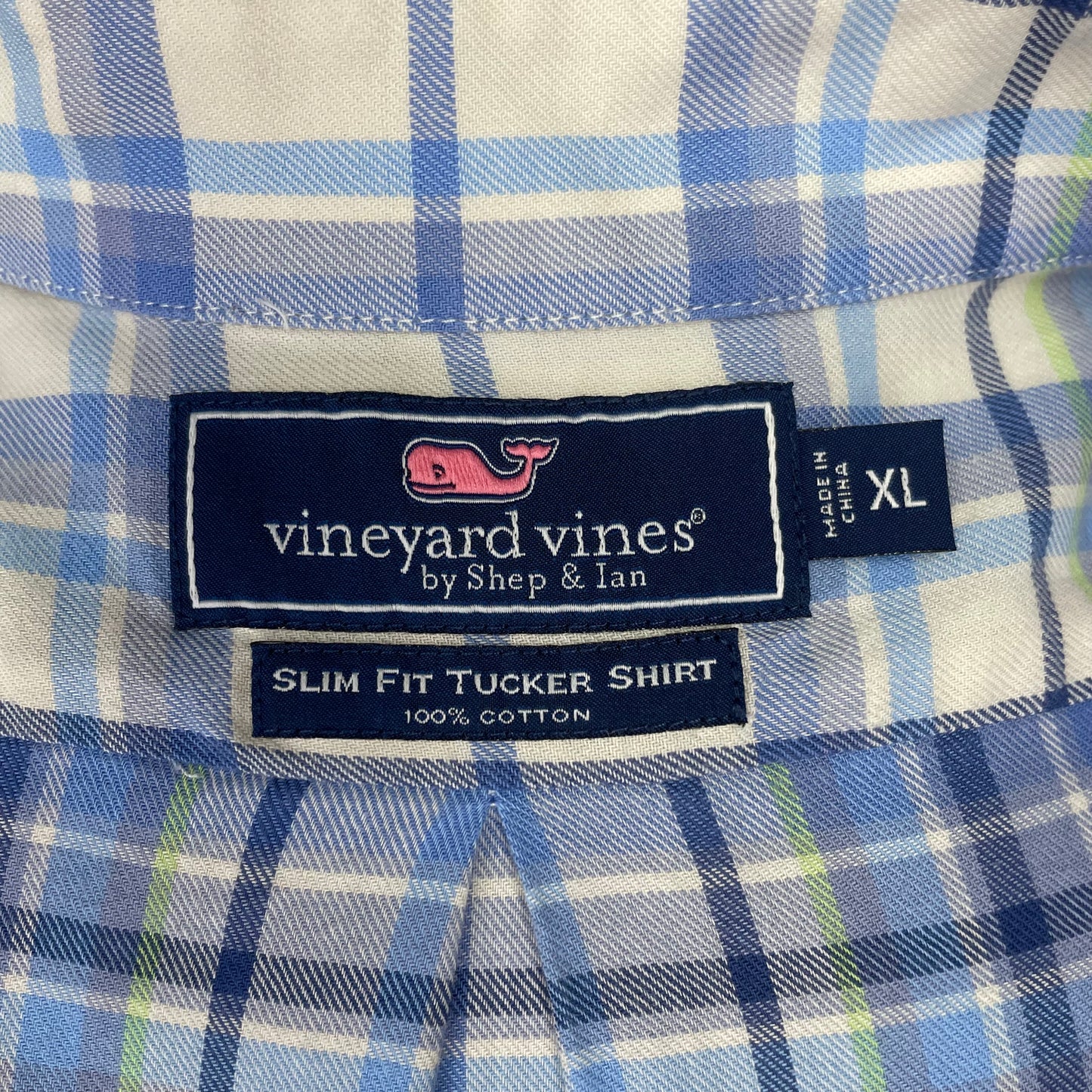 Camisa de botones Vineyard Vines 🐳 color blanco de cuadros tartán en color celeste y azul Talla XL Entalle Slim Fit