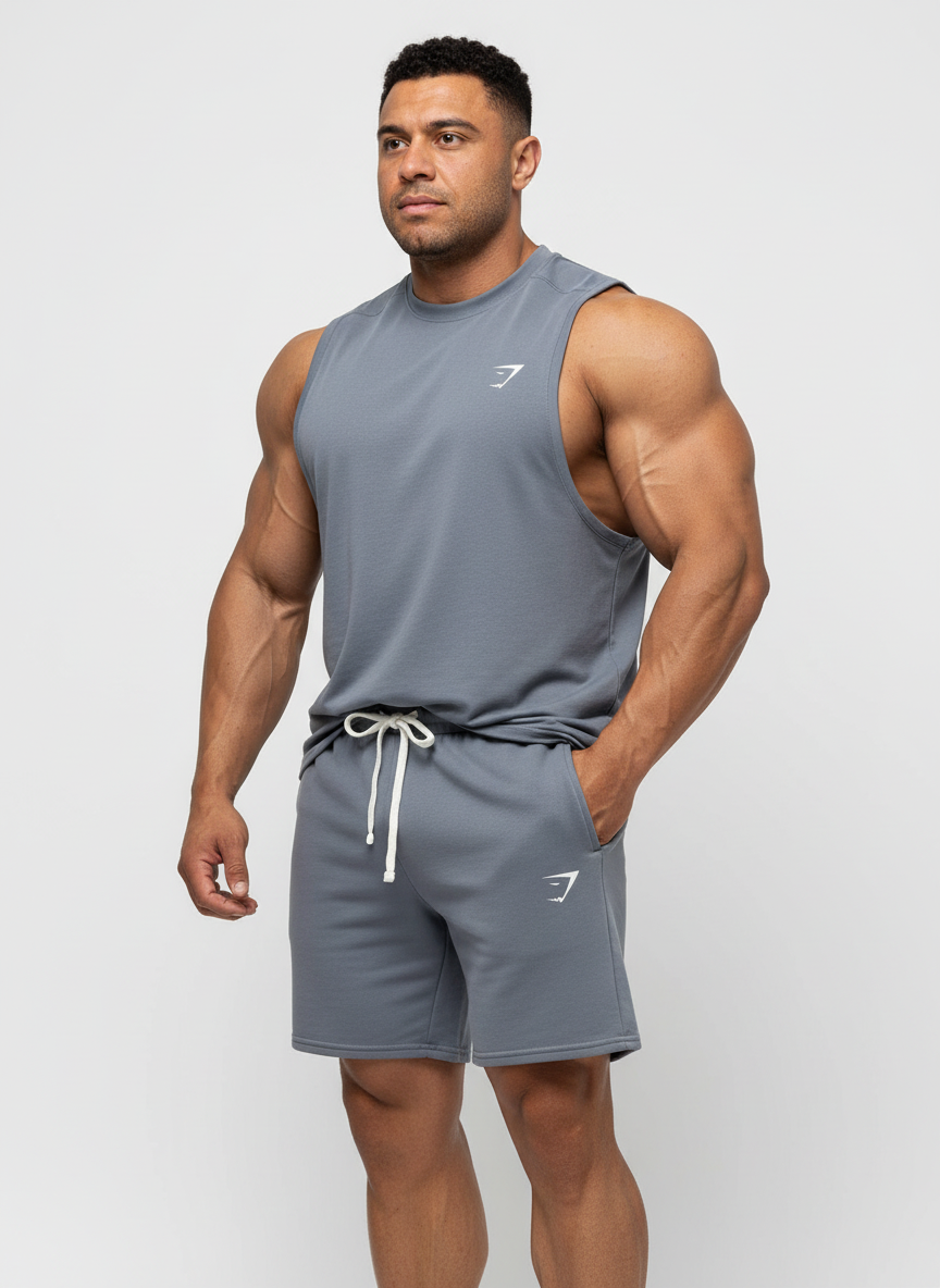 Short Lounge Gymshark 🏋🏼♂️ color gris y logo en blanco Talla XL