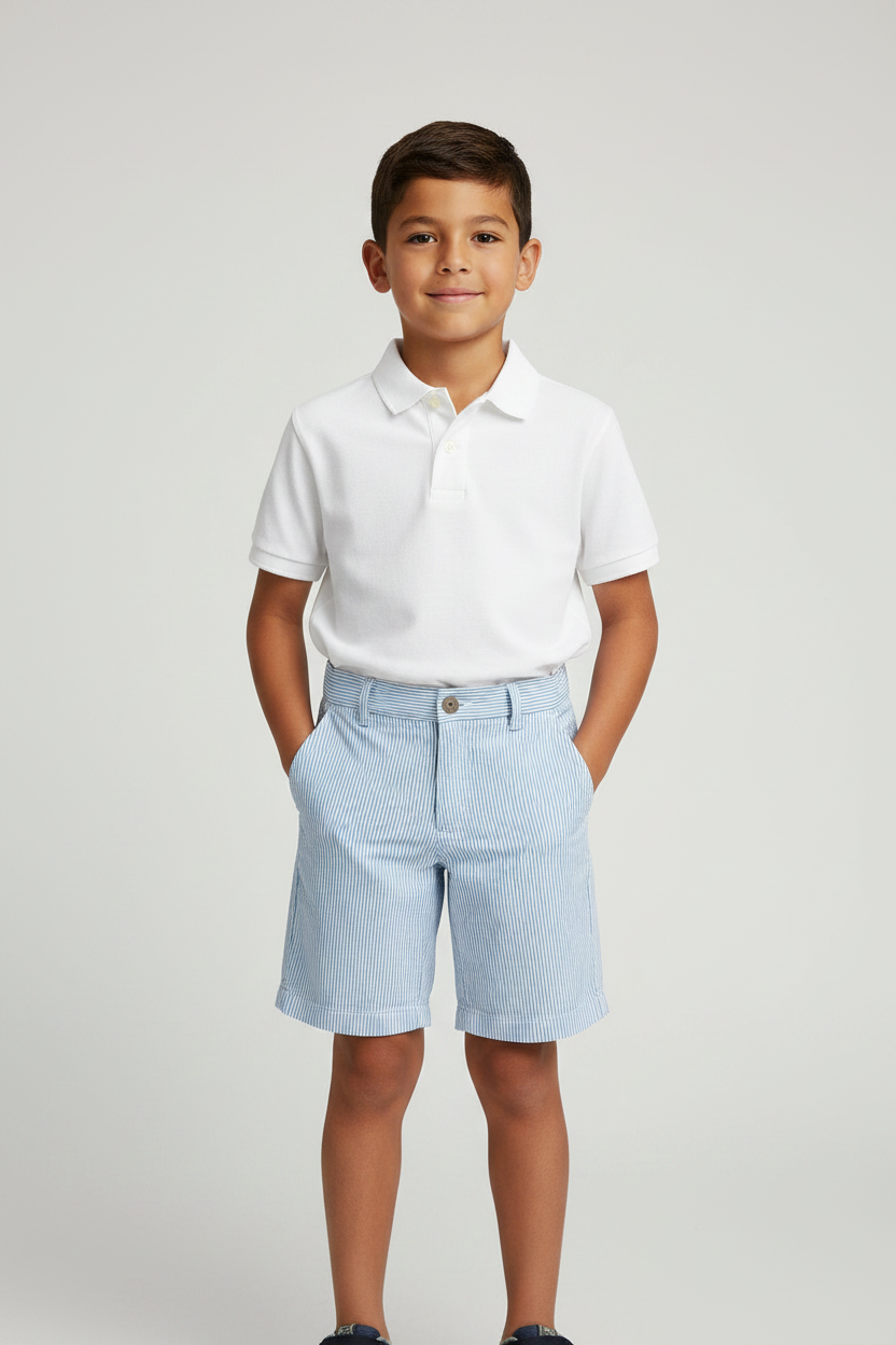 Short casual de niño Vineyard Vines 🐳 Seersucker de rayas color azul y blanco Talla 7