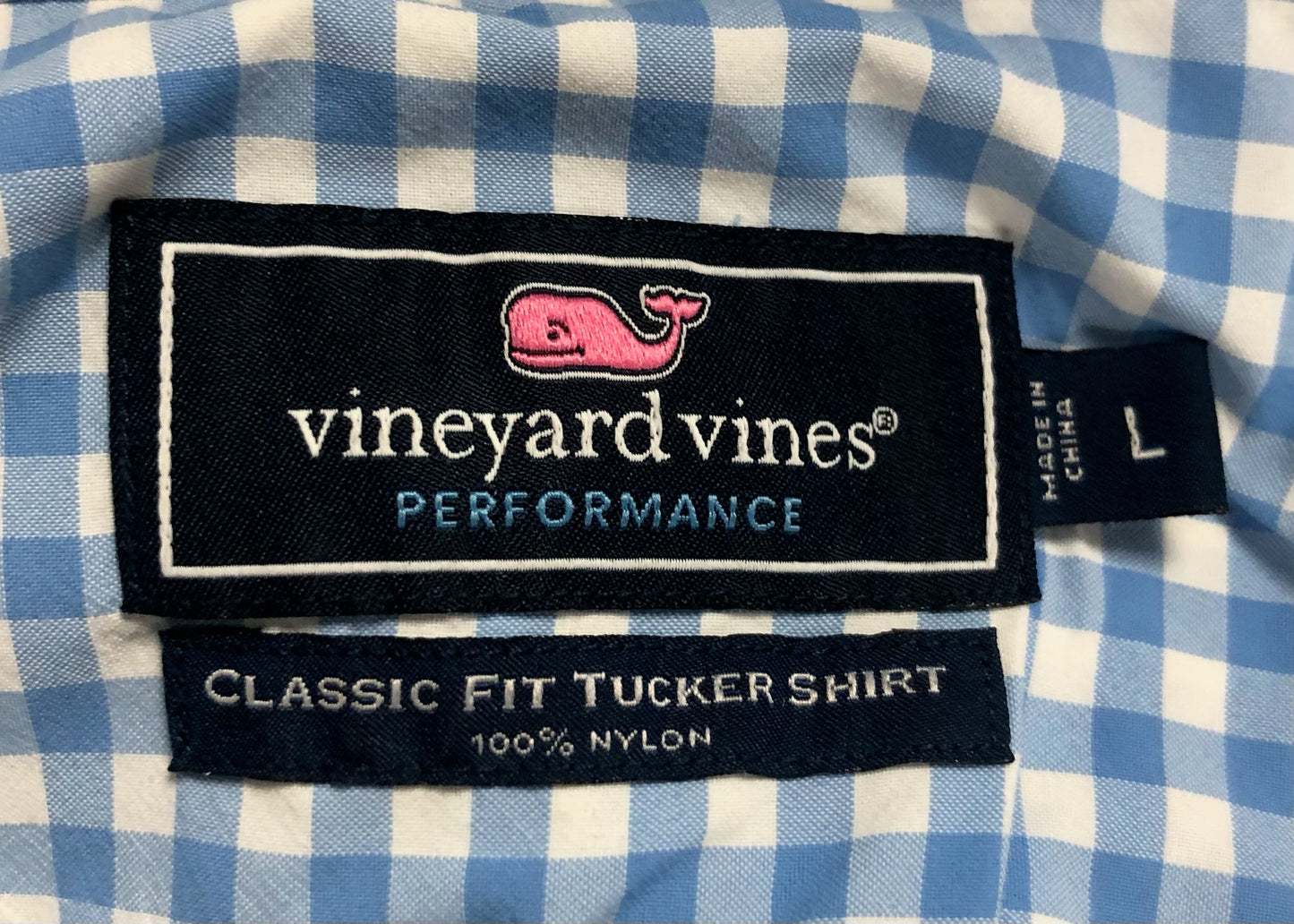 Camisa Vineyard Vines 🐳 Performance de cuadros gingham en color celeste y blanco Talla L Entalle Clásico