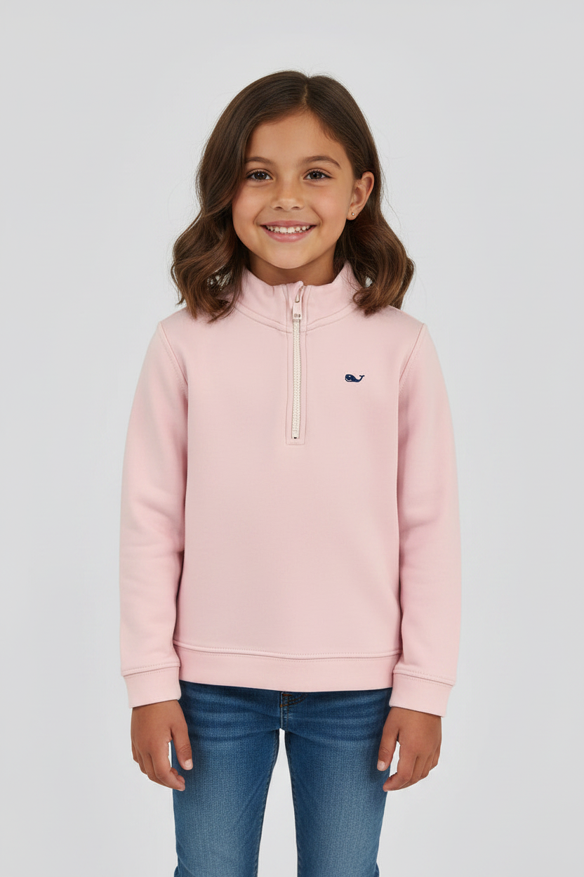Sueter Jersey de niña Vineyard Vines 🐳 color rosado claro con logo azul navy Talla XS (5-6)