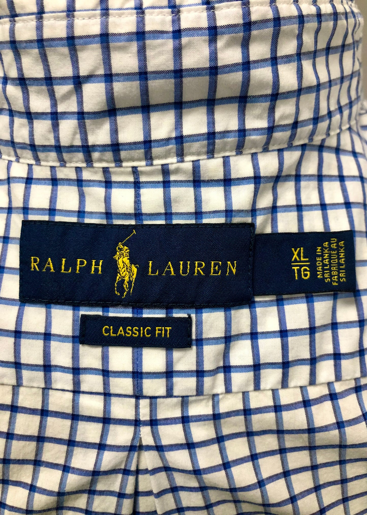 Camisa Polo Ralph Lauren 🏇🏼 Color blanco de cuadros en color azul Talla XL Entalle Regular