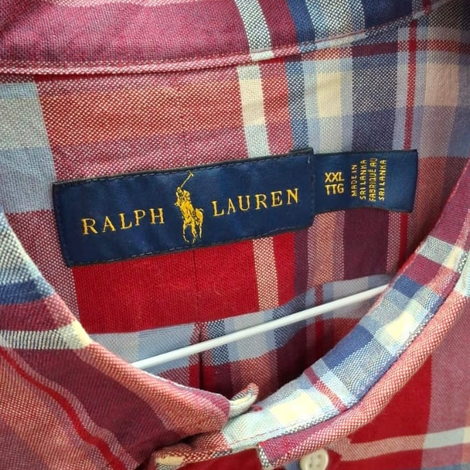 Camisa Polo Ralph Lauren 🏇🏼 Oxford con patron de cuadros en color rojo, azul y blanco Talla XXL Entalle Regular