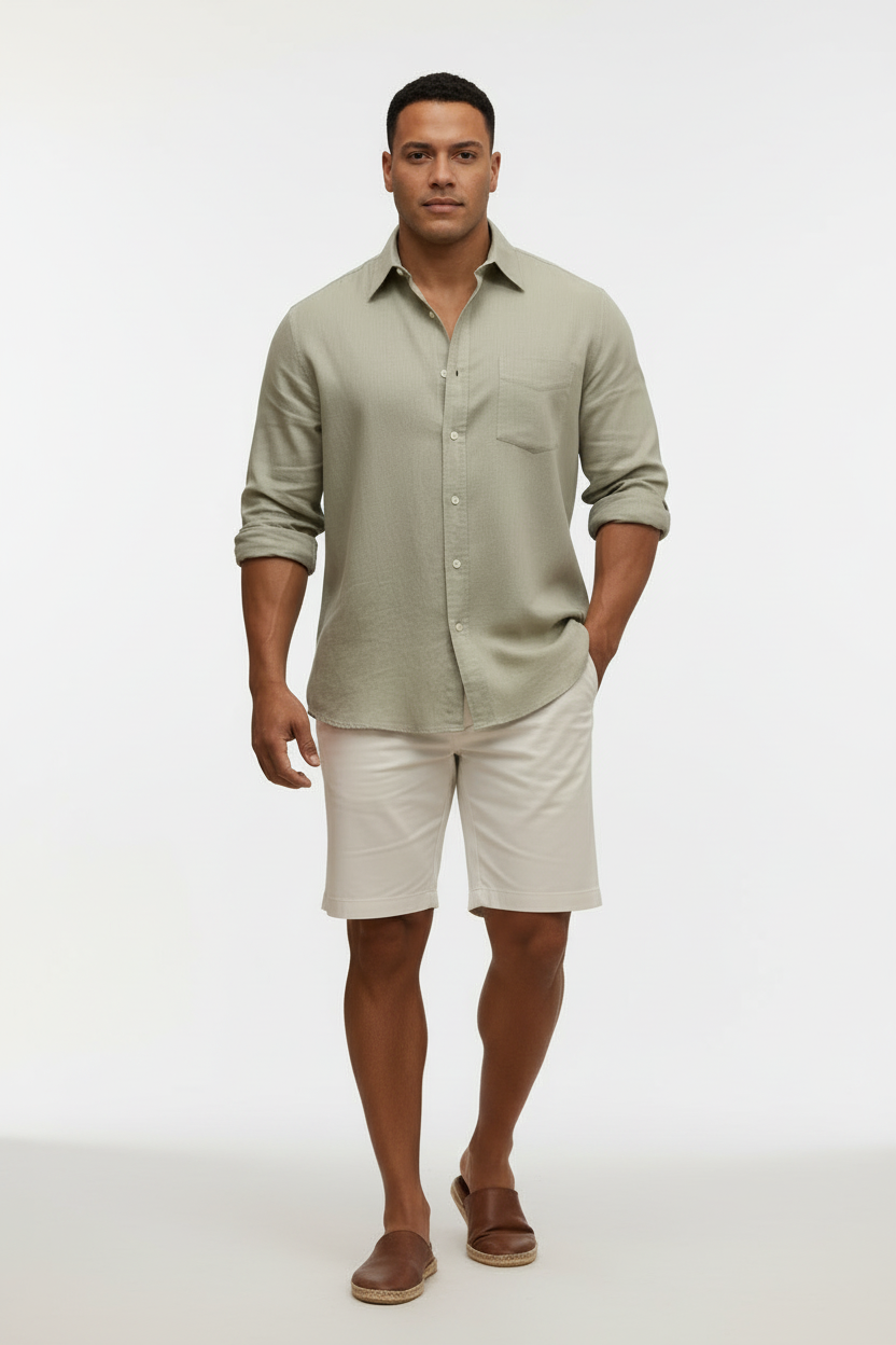 Camisa de botones GAP de lino color kaki Talla XL Entalle Regular