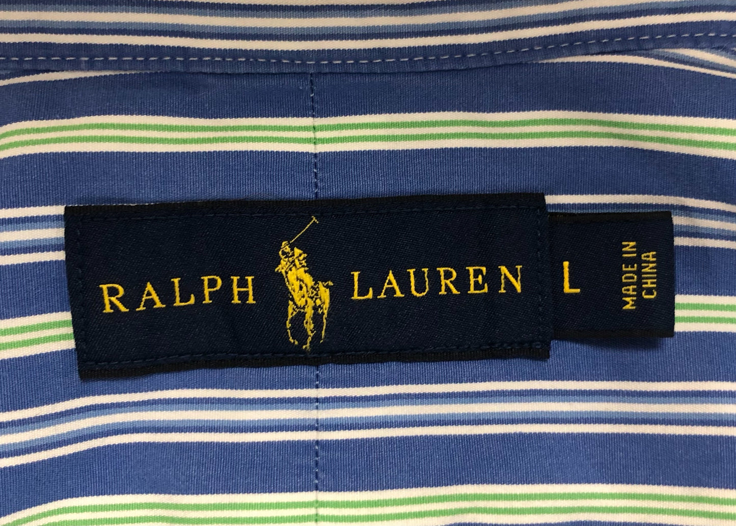 Camisa de botones Polo Ralph Lauren 🏇🏼 con patron de rayas en color azul, verde y blanco Talla L Entalle Regular