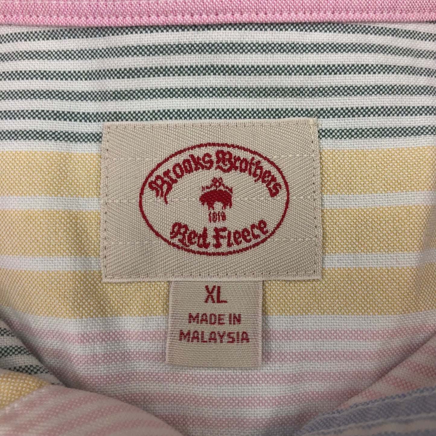 Camisa Brooks Brothers 🐑 Oxford con Diseño de rayas multicolor en rosado, celeste y amarillo Talla XL Entalle Regular