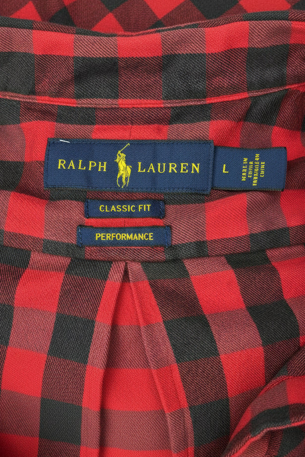 Camisa Polo Ralph Lauren 🏇🏼 Performance con patron de cuadros gingham rojo y negro Talla L Entalle Clásico