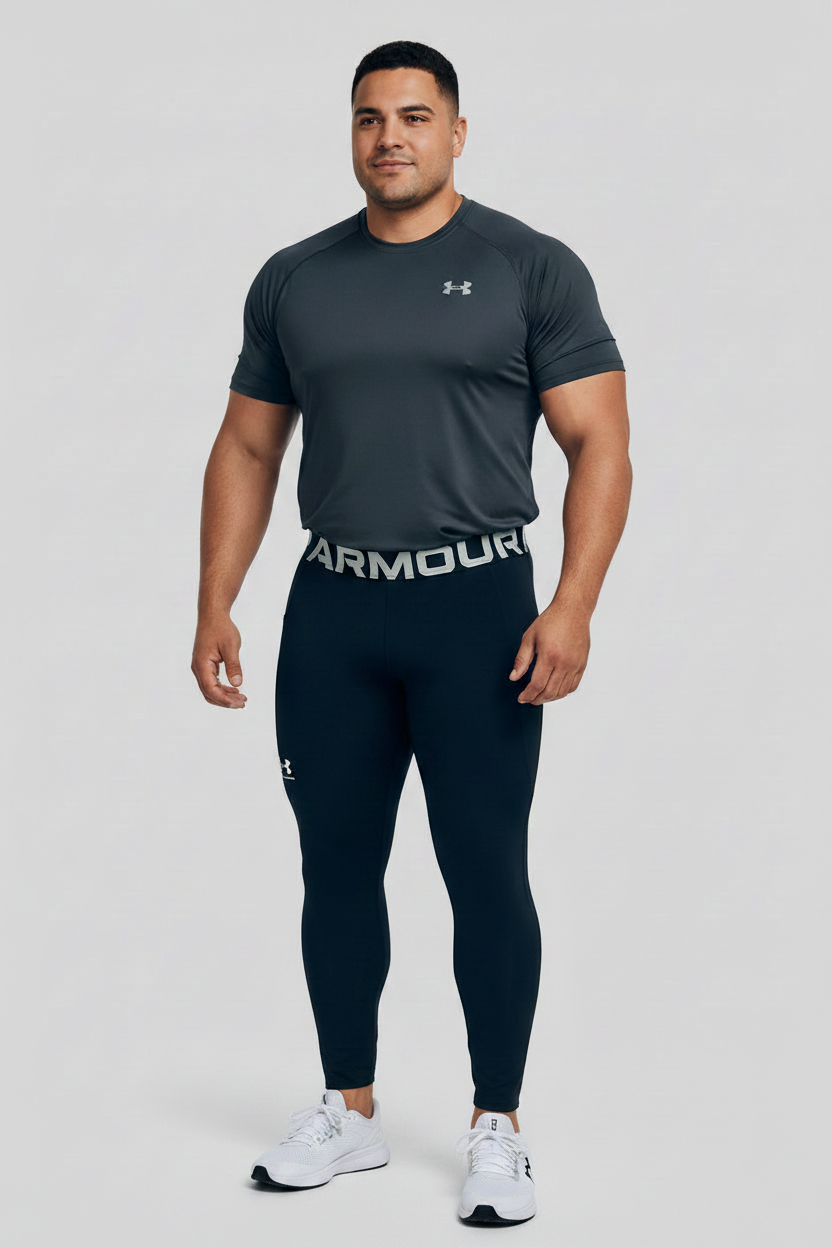 Malla de entrenamiento licra Under Armour 🏋🏽 Pro Dri-FIT 3/4 para hombre en Color negro y cintura blanco Talla L