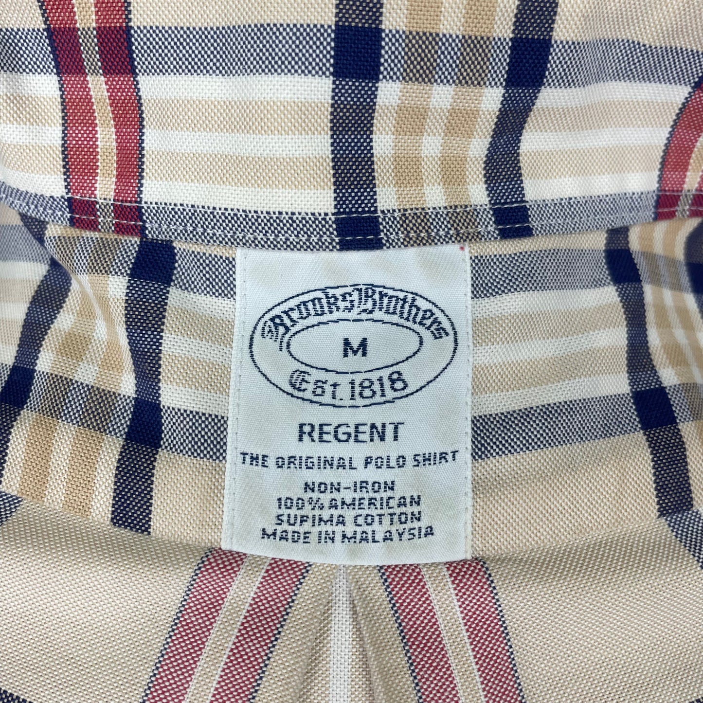 Camisa Brooks Brothers 🐑 color blanco con cuadros tartán en kaki, rojo y azul Talla M Entalle Regular