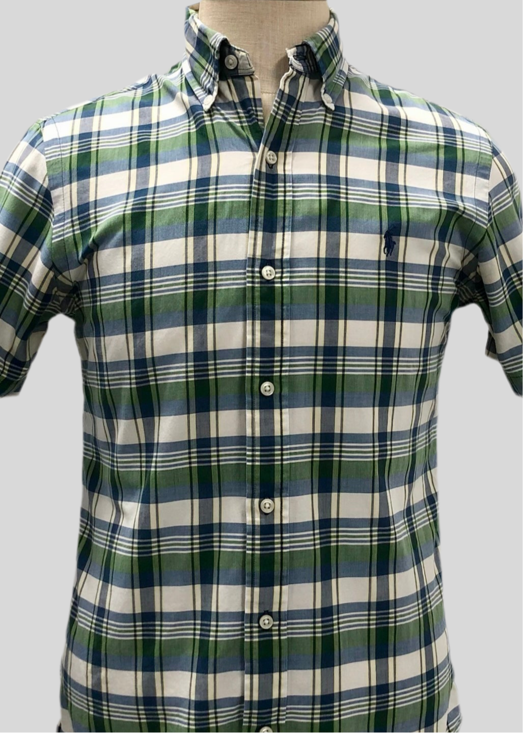 Camisa de botones Polo Ralph Lauren 🏇🏼 de cuadros tartán en color azul, verde y blanco Talla S Entalle Regular
