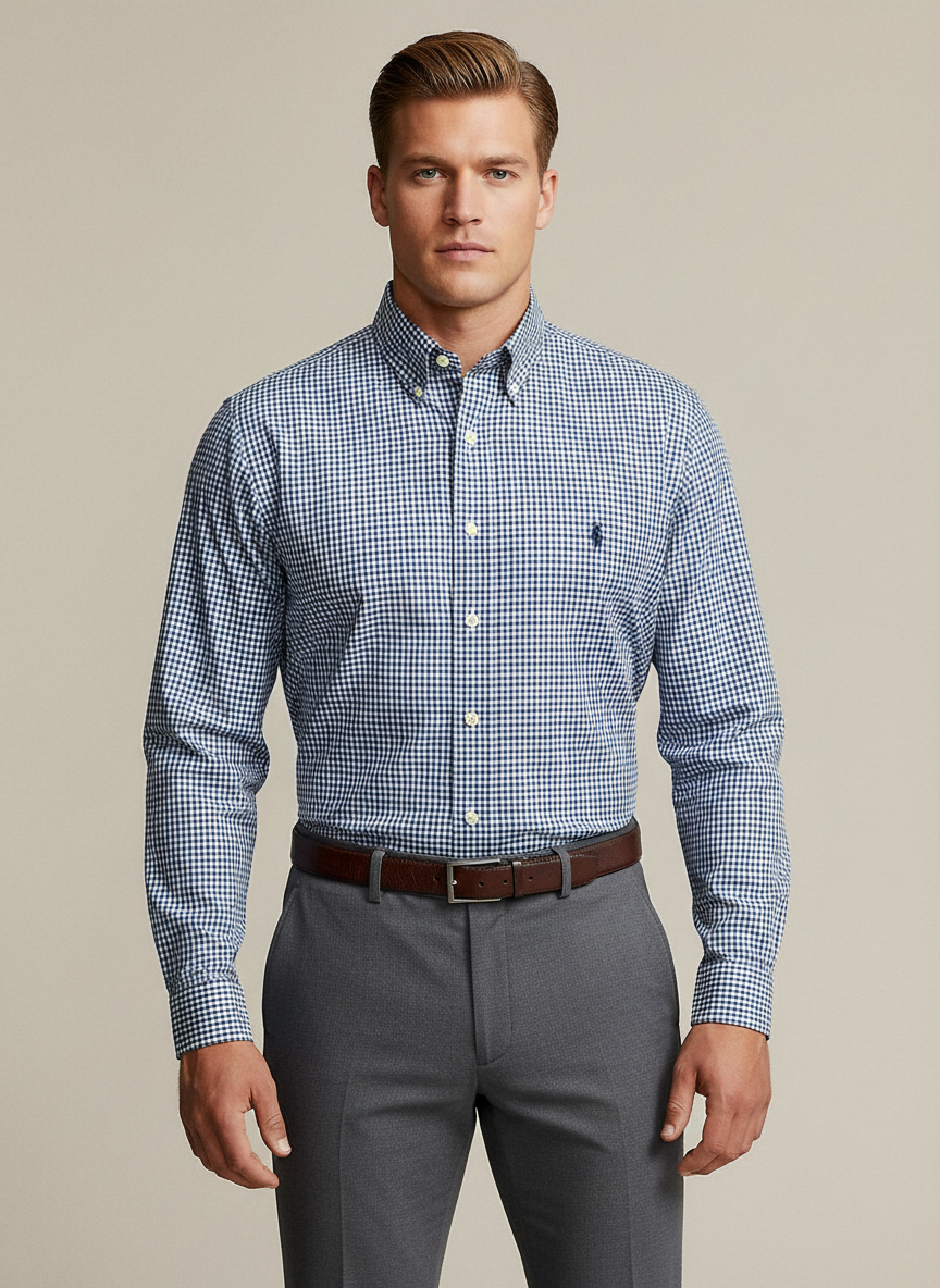 Camisa Polo Ralph Lauren 🏇🏼 de cuadros en color azul, negro y blanco Talla XL Entalle Regular
