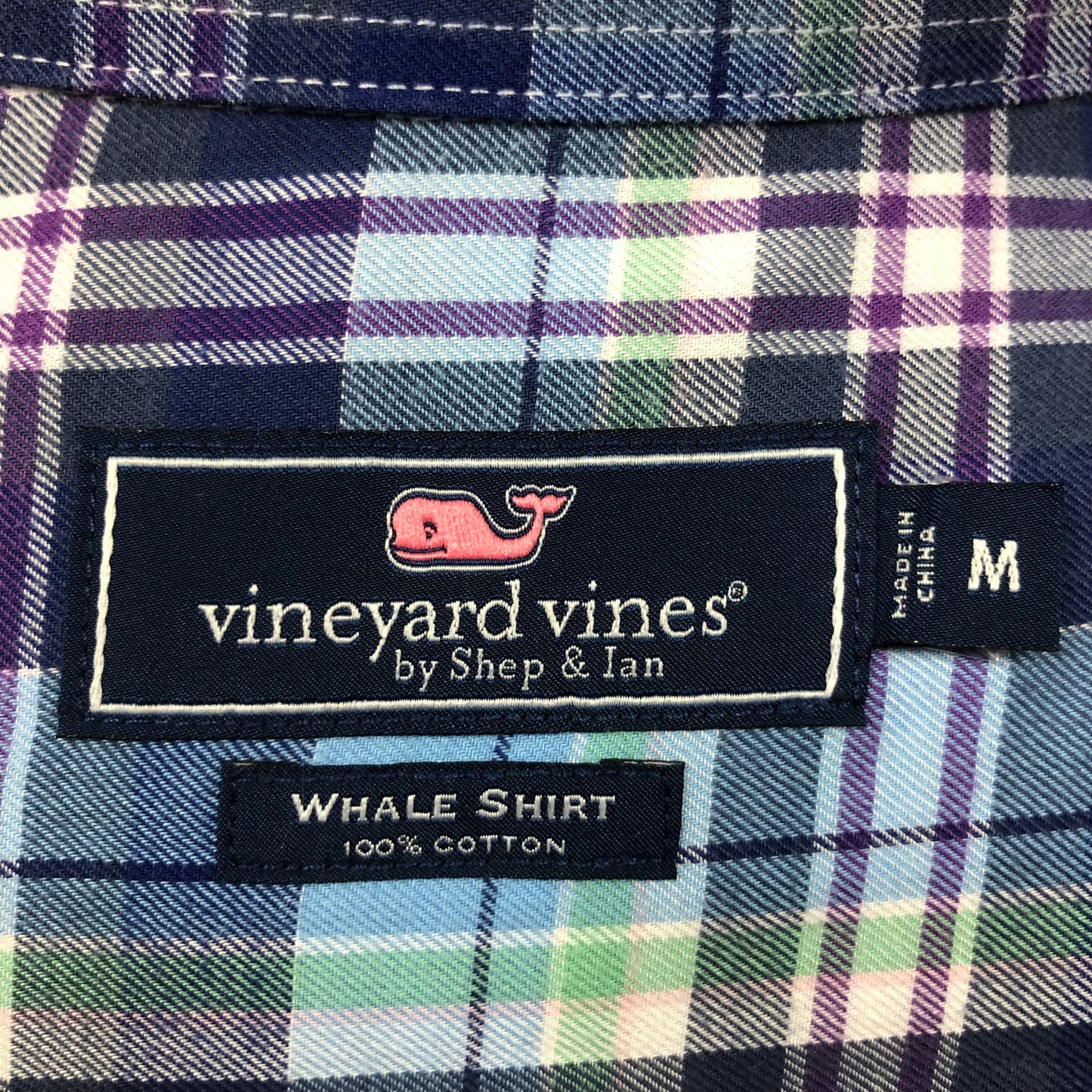 Camisa de botones Vineyard Vines 🐳 de cuadros en color morado, azul y celeste Talla M Entalle Regular