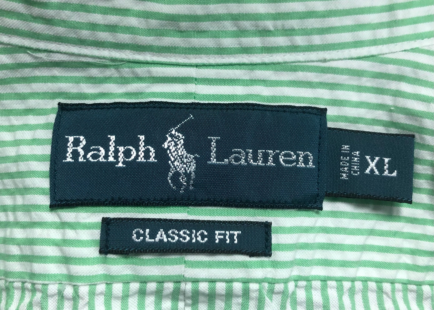 Camisa de botones Polo Ralph Lauren 🏇🏼 Seersucker de rayas en verde y blanco Talla XL Entalle Clásico
