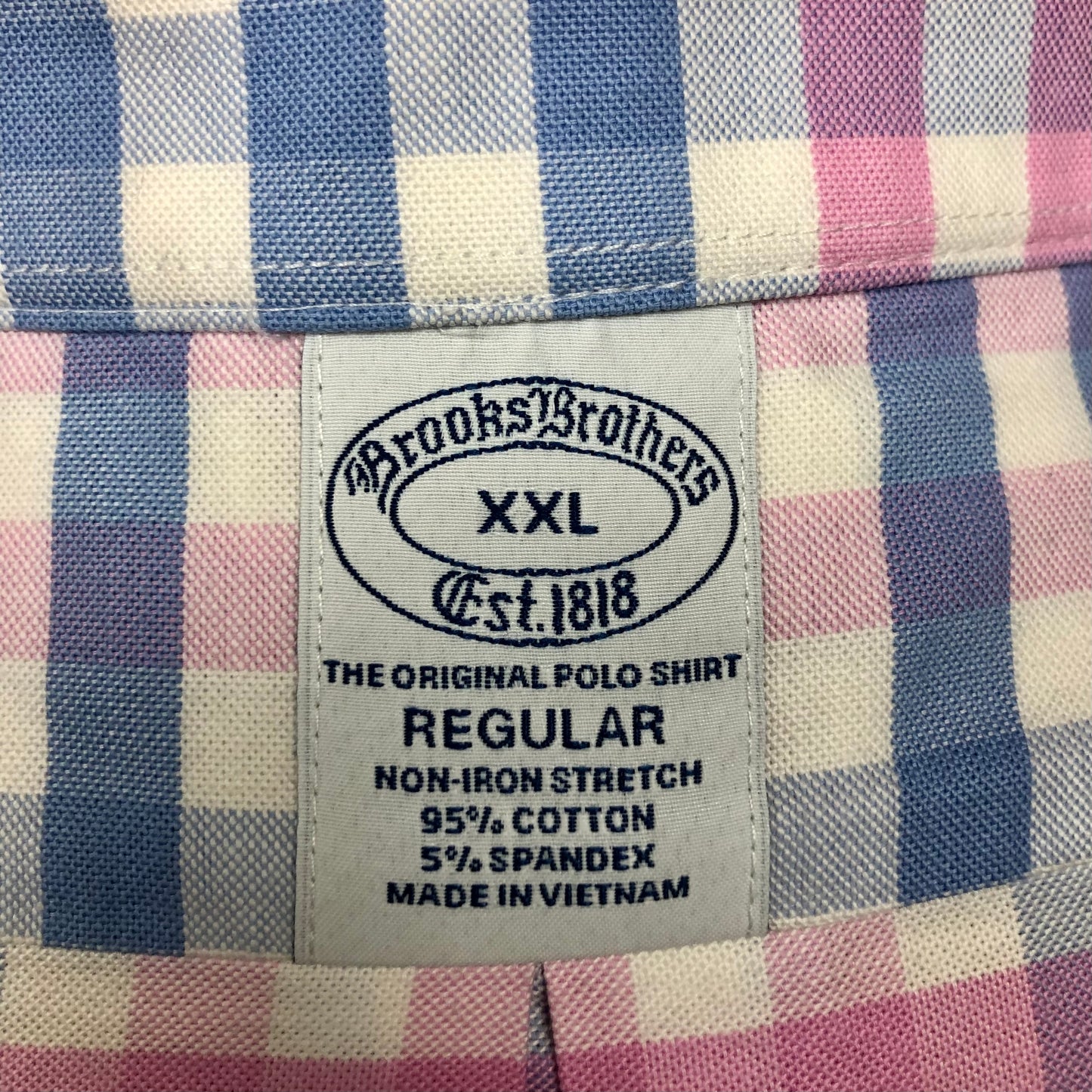 Camisa Brooks Brothers 🐑 color blanco con cuadros tartán en rosado y celeste Talla XXL Entalle Regular