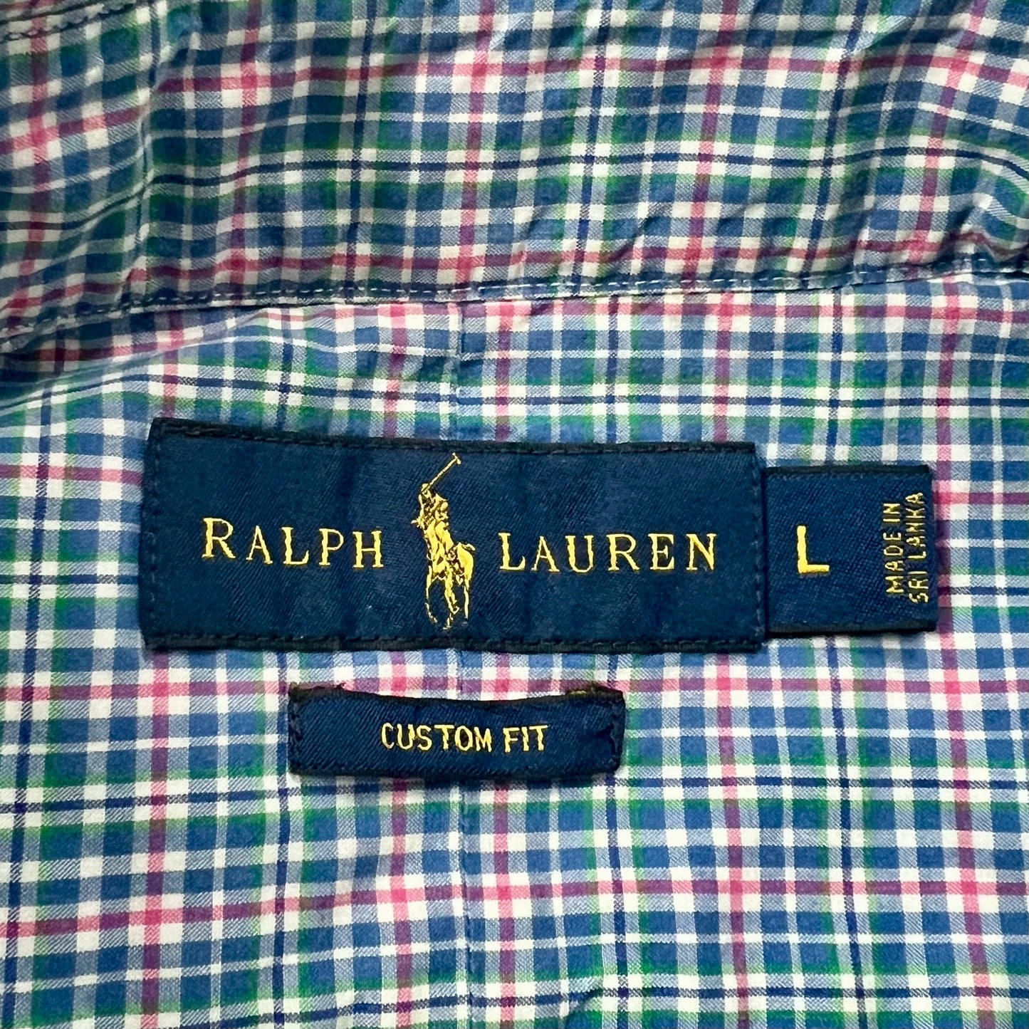 Camisa Polo Ralph Lauren 🏇🏼 color blanco con patron de cuadros rosado, verde y azul Talla L Entalle Custom Fit