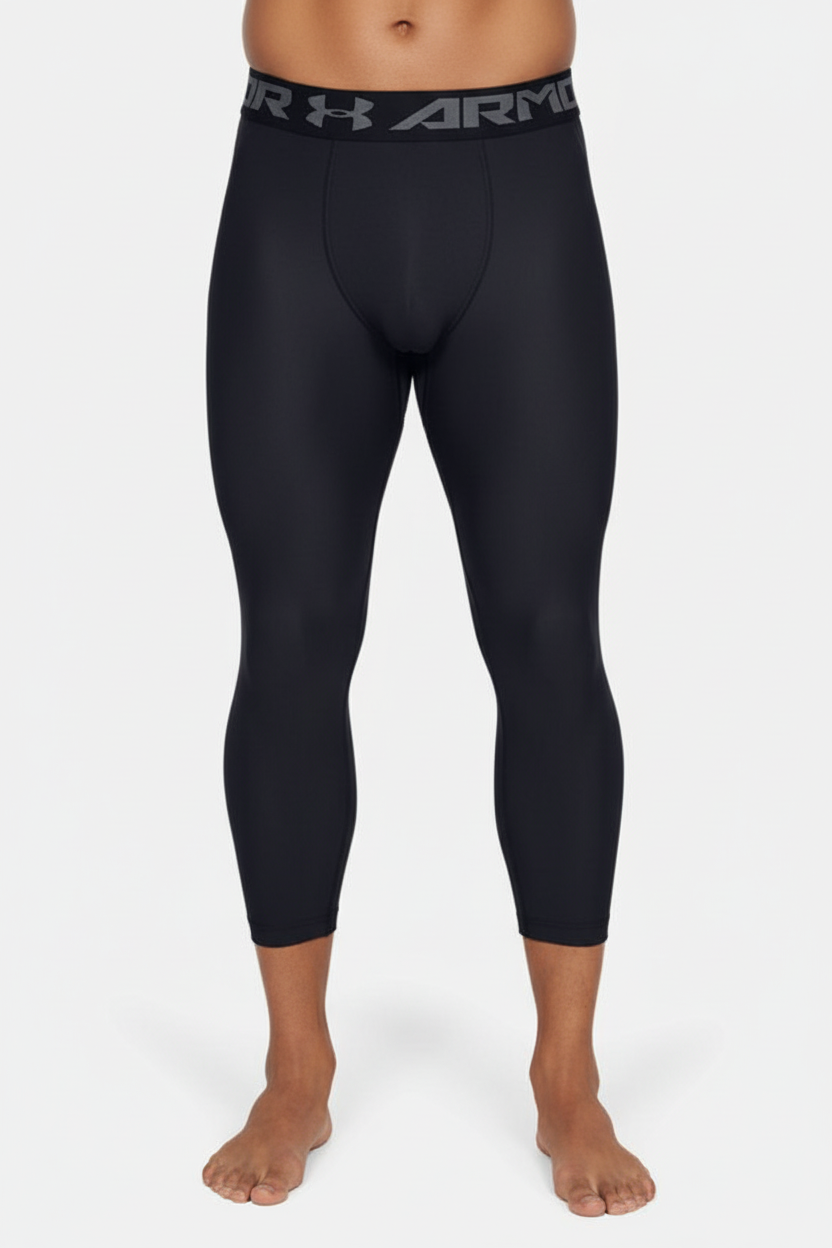Mallas de entrenamiento Under Armour 🏋🏽 Pro Dri-FIT 3/4 para hombre en Color Negro y cintura gris Talla M