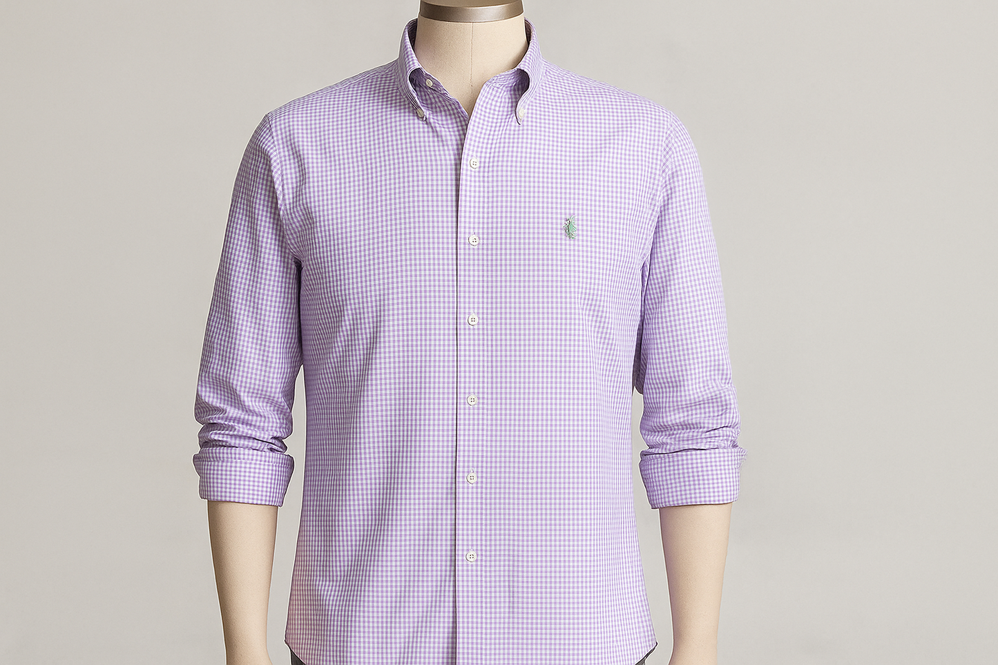 Camisa Polo Ralph Lauren 🏇🏼 con patron de cuadros gingham en color morado y blanco Talla L Entalle Regular