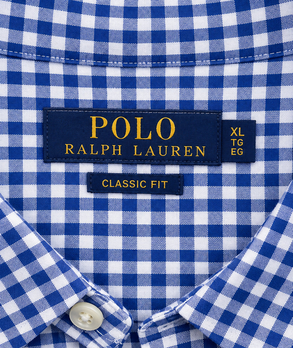 Camisa Polo Ralph Lauren 🏇🏼 de cuadros gingham azul y blanco Talla XL Entalle Clásico