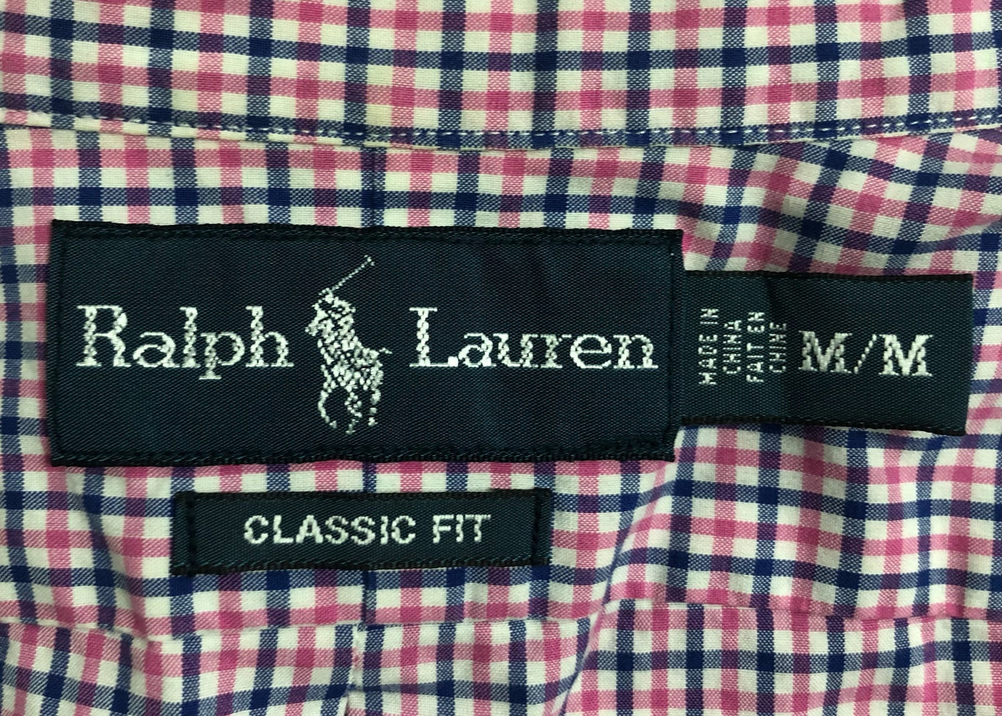 Camisa de botones Polo Ralph Lauren 🏇🏼 color blanco con patrón de cuadros azul navy y rosado Talla M Entalle Clásico
