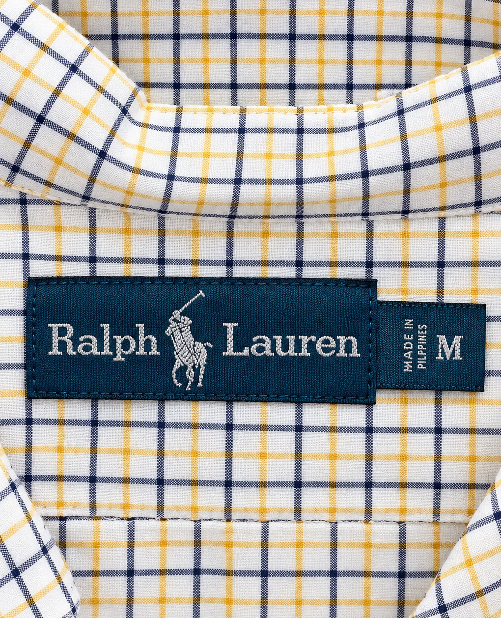 Camisa Polo Ralph Lauren 🏇🏼 color blanco de cuadros en amarillo y azul navy Talla M Entalle Regular