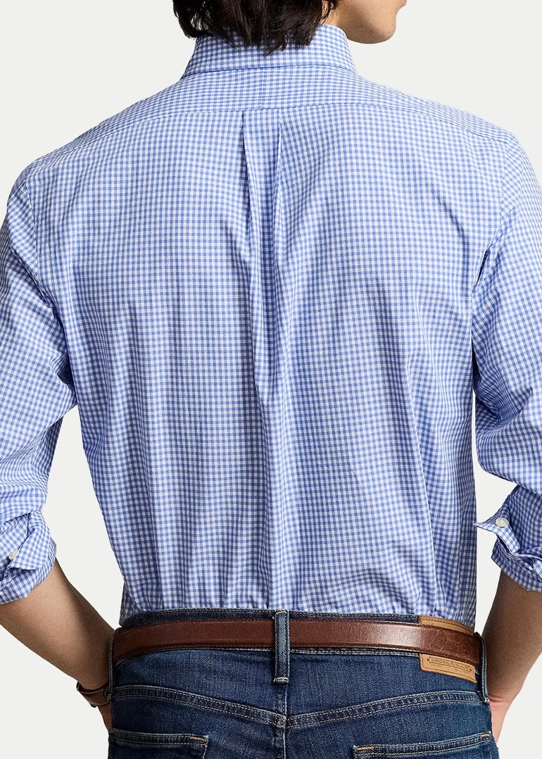 Camisa Polo Ralph Lauren 🏇🏼 con patrón de cuadros gingham celeste y blanco Talla M Entalle Clásico
