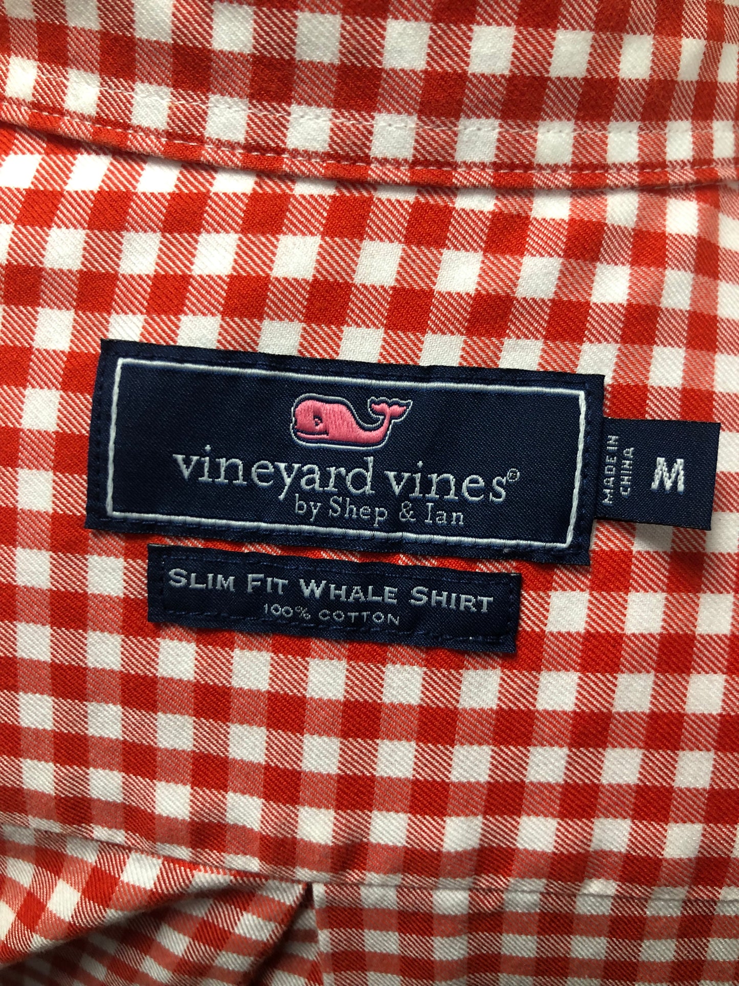 Camisa de botones Vineyard Vines 🐳 de cuadros gingham en color naranja y blanco Talla M Entalle Slim Fit