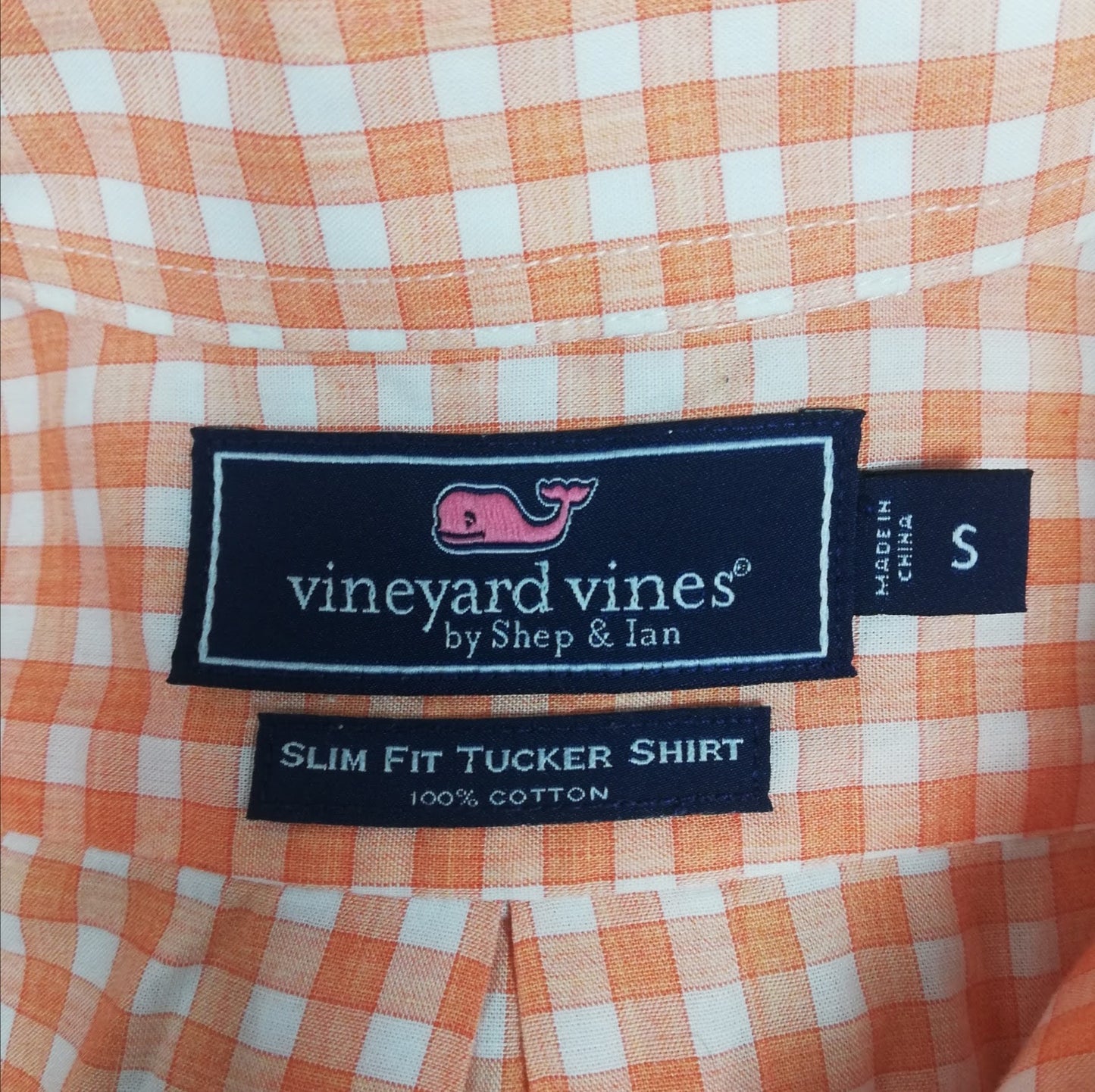 Camisa Vineyard Vines 🐳 de cuadros gingham en color naranja y blanco Talla S Entalle Regular
