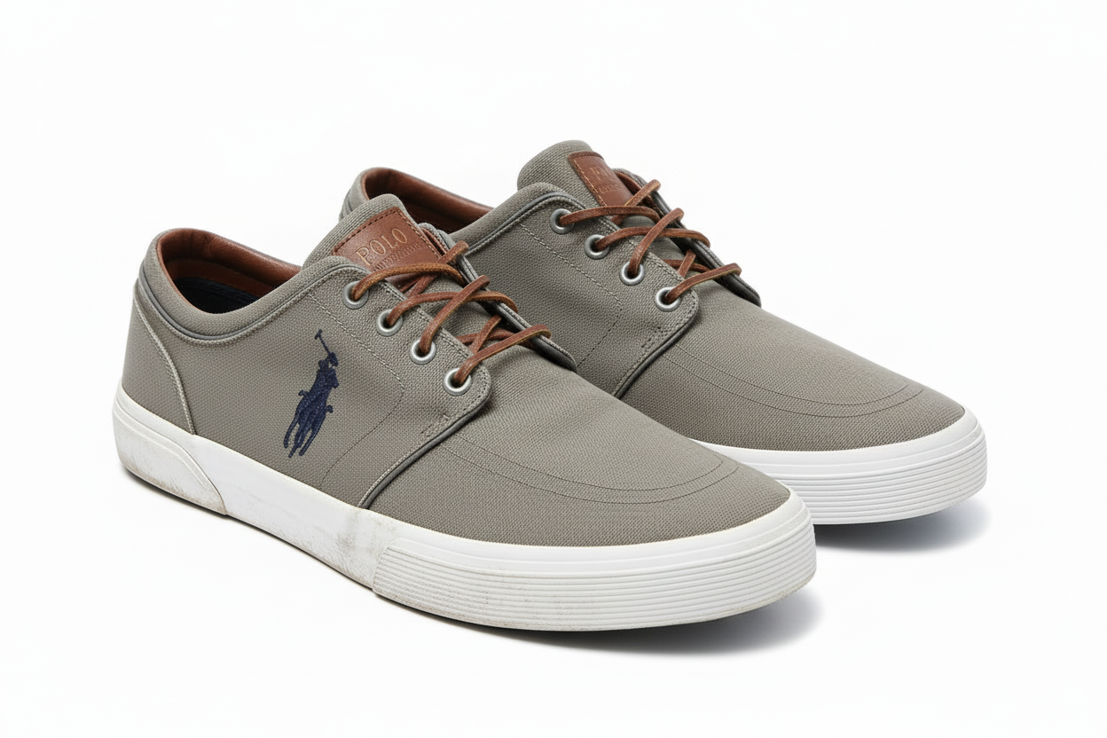 Zapatillas Casuales Polo Ralph Lauren🏇 Color gris con detalles de cuero Talla 11.5