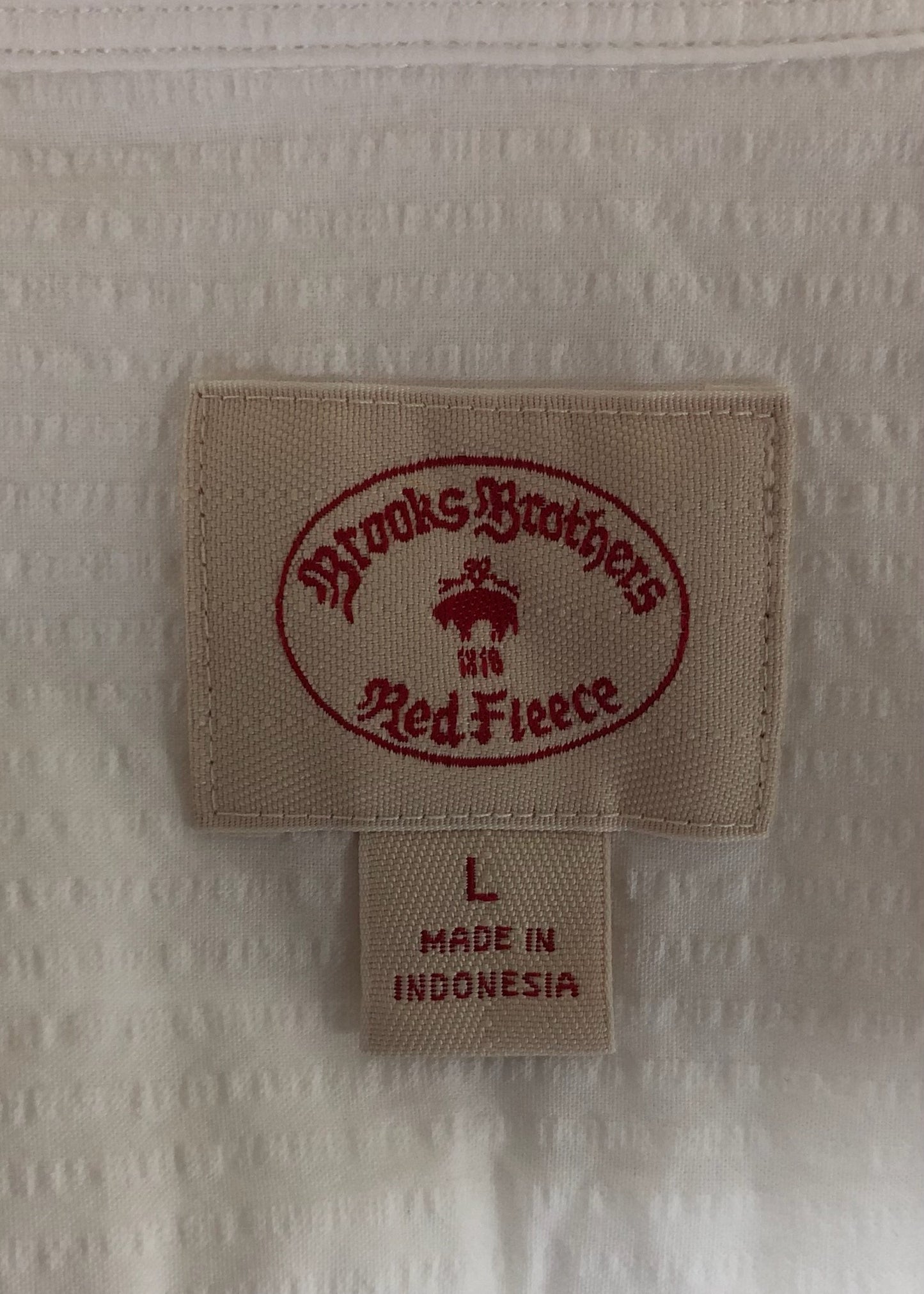 Camisa de botones Brooks Brothers 🐑 Seersucker color blanco y logo rojo Talla L Entalle Regular