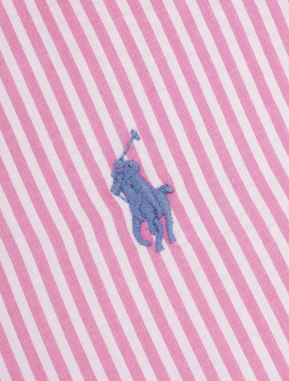 Camisa Polo Ralph Lauren 🏇🏼 Color blanco con patrón de rayas en rosado Seersucker Talla XXL Entalle Clásico
