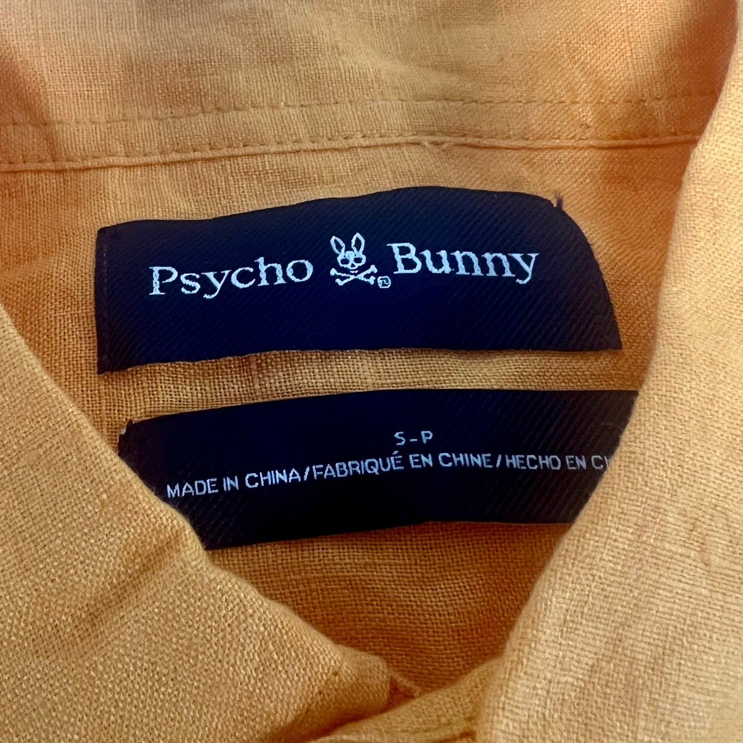 Camisa de botones Psycho Bunny 🐰 Tela de lino color naranja intenso Talla S Entalle Regular