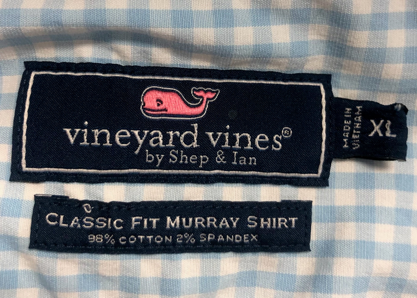 Camisa de botones Vineyard Vines 🐳 de cuadros gingham en color celeste y blanco Talla XL Entalle Clásico