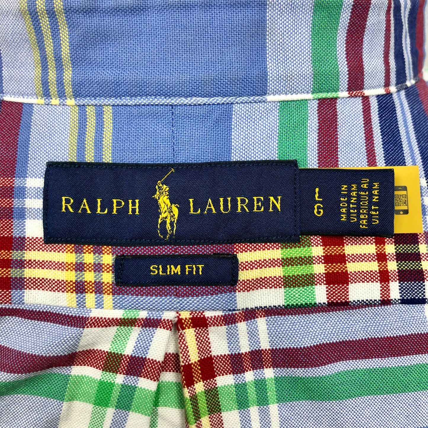 Camisa Polo Ralph Lauren 🏇🏼 Oxford con patron de cuadros tartán celeste, amarillo, verde, rojo y blanco Talla L Entalle Slim Fit