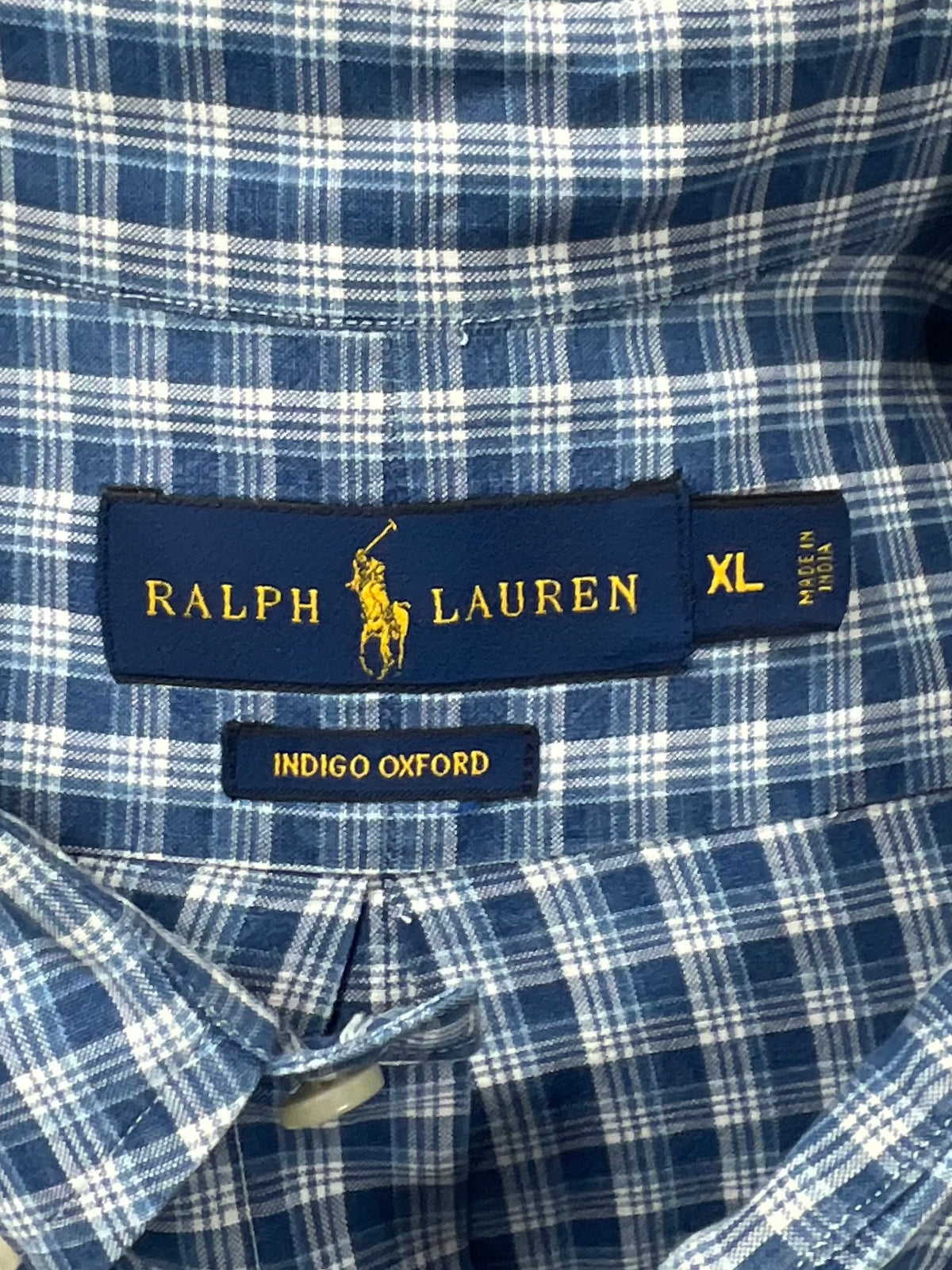 Camisa de botones Polo Ralph Lauren 🏇🏼 Oxford de cuadros tartán en color azul y blanco Talla XL Entalle Regular