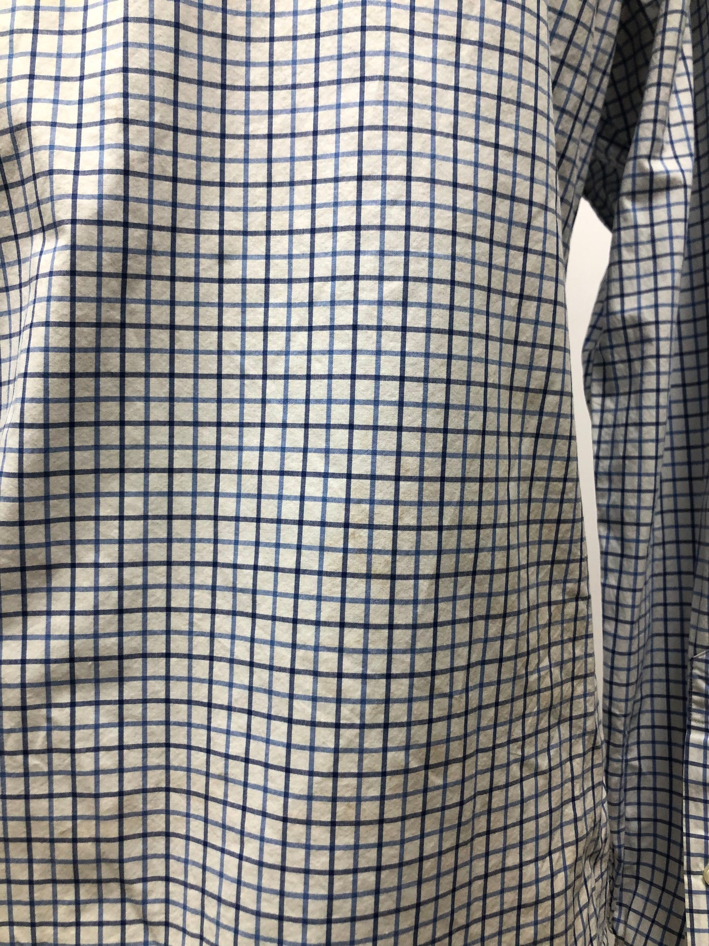 Camisa Polo Ralph Lauren 🏇🏼 color blanco con patrón de cuadros azul y negro Talla M Entalle Regular (ver descripción)