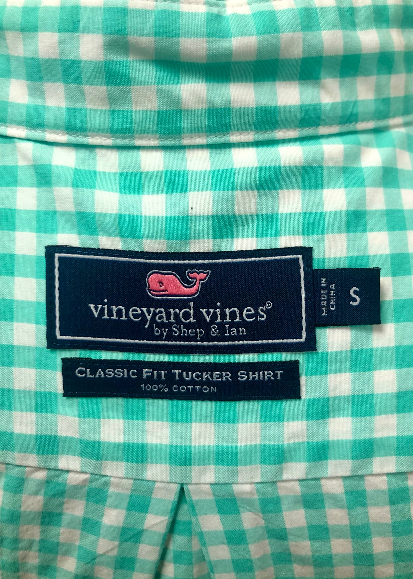 Camisa de cuadros Vineyard Vines 🐳 en color turquesa y blanco Talla S Entalle Clásico