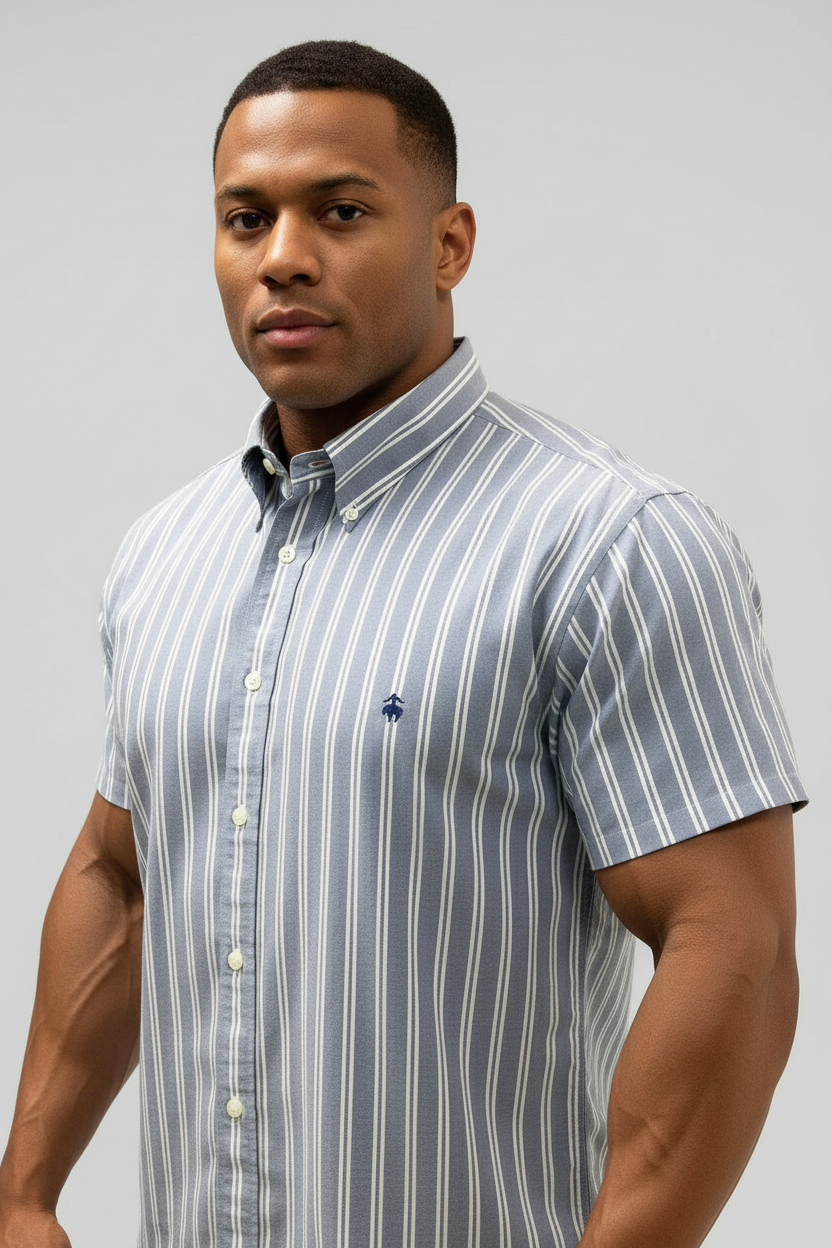 Camisa de botones Brooks Brothers 🐑 De rayas en color celeste y blanco Talla XL Entalle Slim Fit