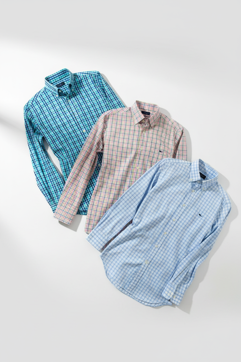 Camisa de botones Vineyard Vines 🐳 de cuadros en color azul, turquesa y blanco Talla M Entalle Slim Fit