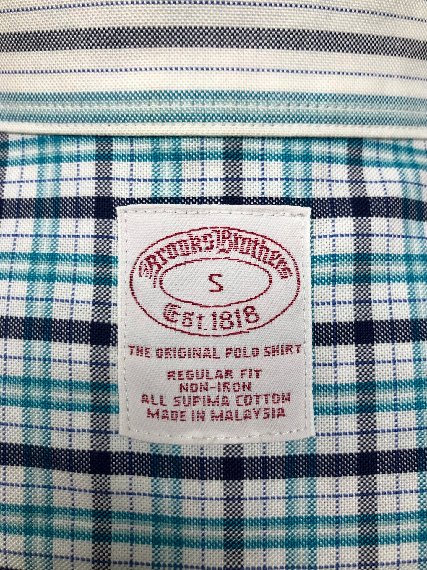 Camisa Brooks Brothers 🐑 color blanco con cuadros tartán en turquesa y negro Talla M Entalle Regular