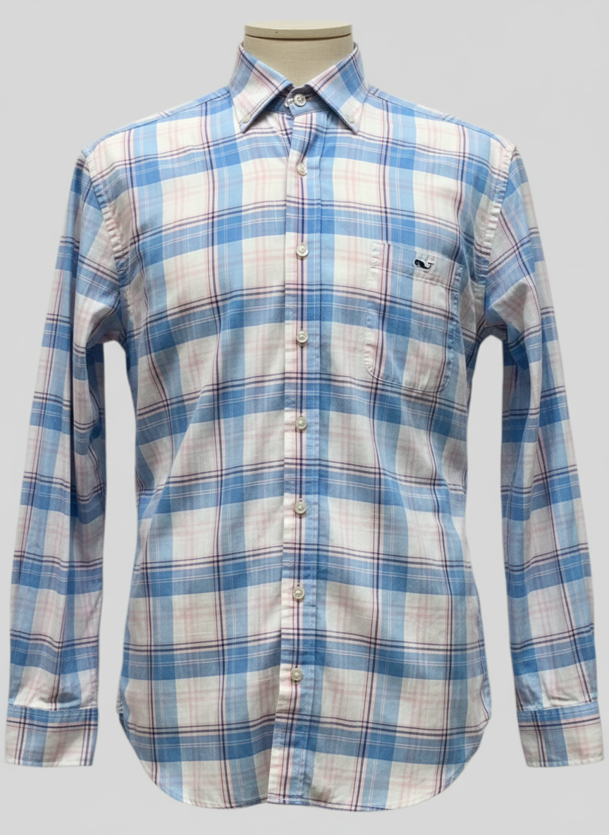 Camisa de botones Vineyard Vines 🐳 color blanco de cuadros en color celeste y rosado Talla L Entalle Slim Fit (ver descripción)