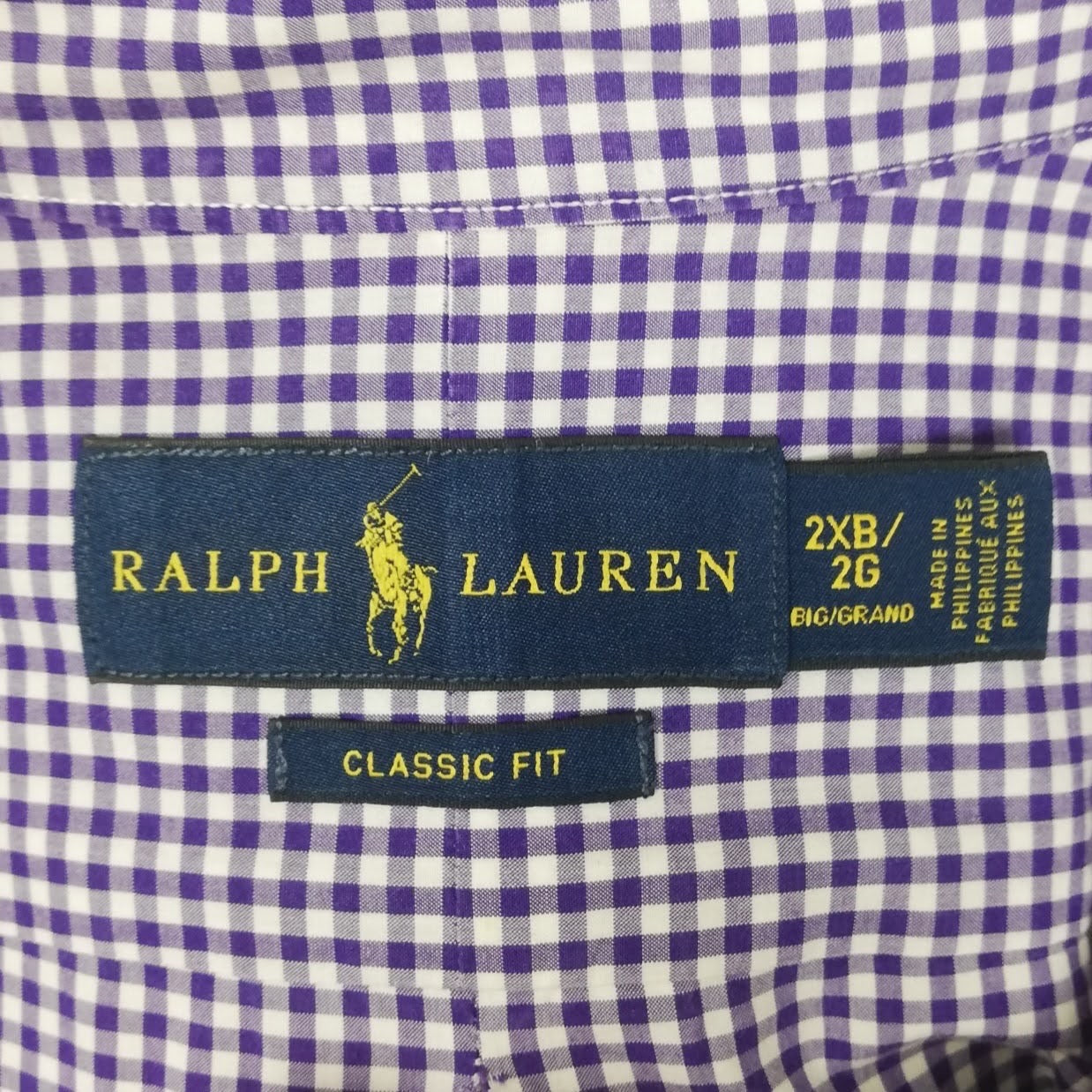 Camisa Polo Ralph Lauren 🏇🏼 con patrón de cuadros gingham morado y blanco Talla XXL Entalle Clásico