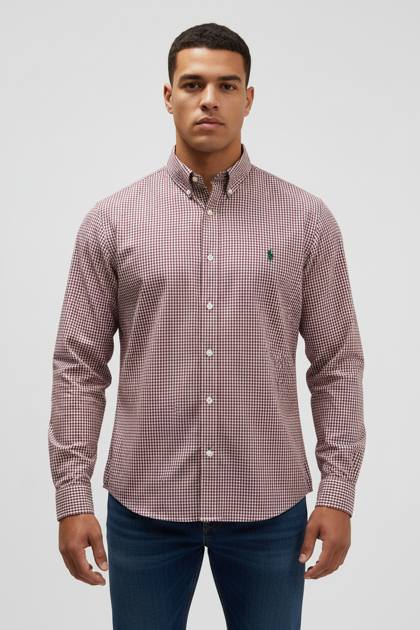 Camisa de botones Polo Ralph Lauren 🏇🏼 de cuadros gingham rojo oscuro y blanco Talla XL Entalle Slim Fit