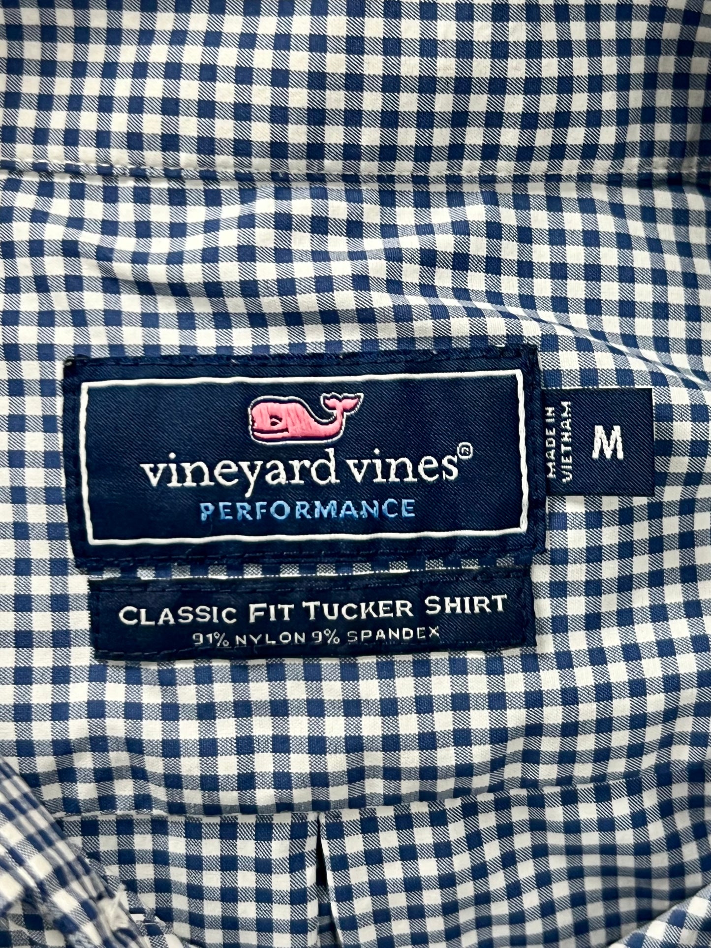 Camisa Vineyard Vines 🐳 Performance de cuadros gingham en color azul navy y blanco Talla M Entalle Clásico