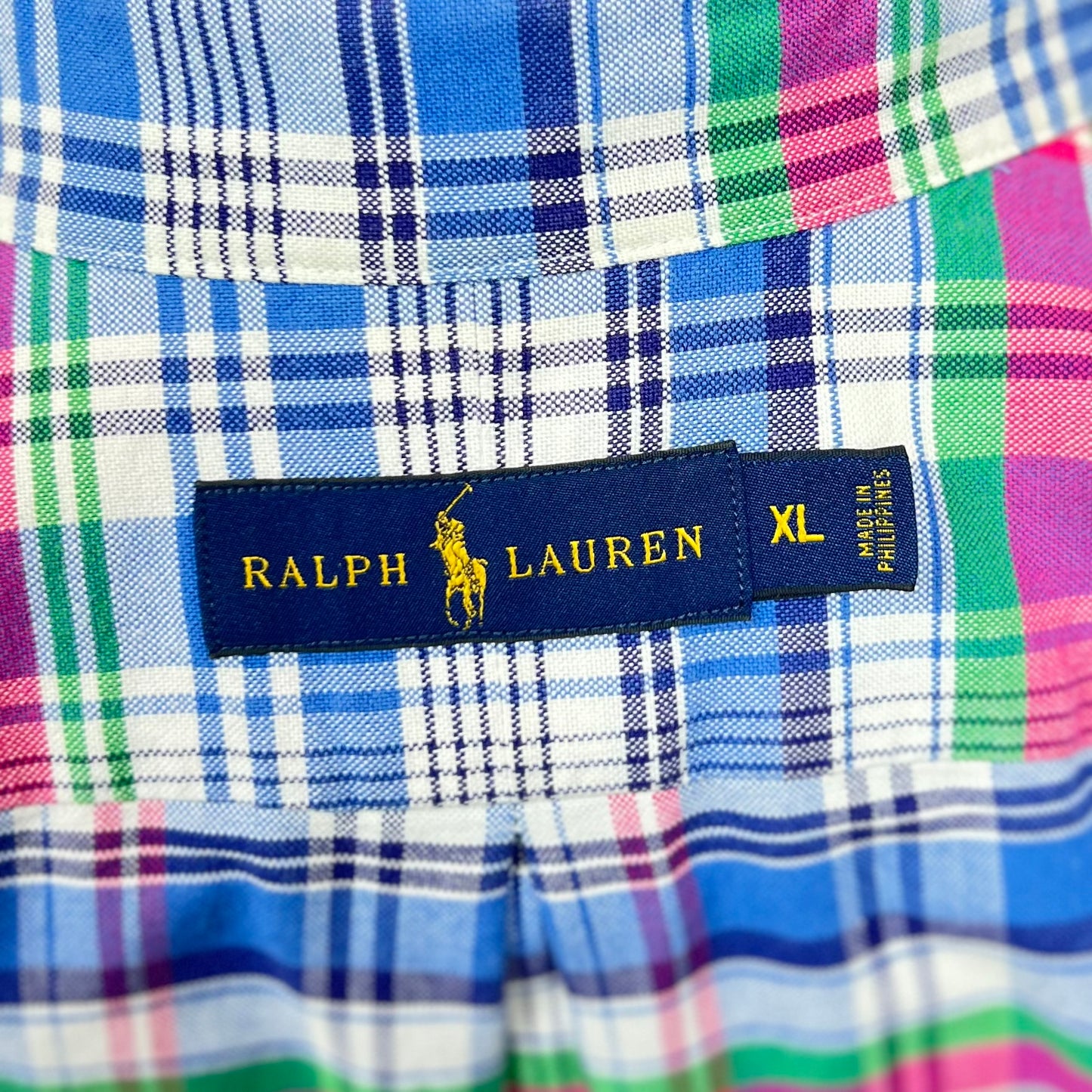 Camisa Polo Ralph Lauren 🏇🏼 Oxford blanca de cuadros en color azul, verde y rosado Talla XL Entalle Regular